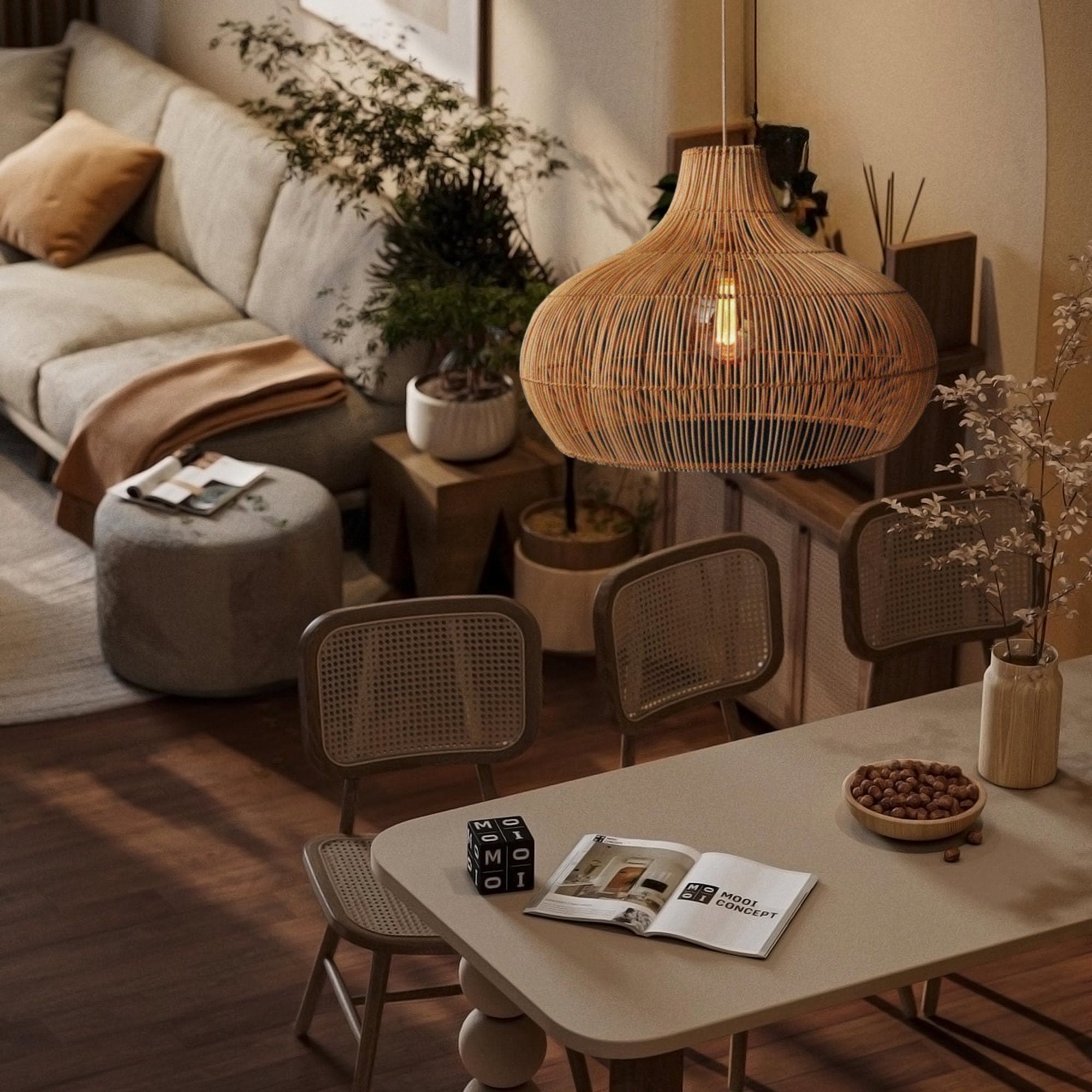 Freyza | Elsilira Elegance Natural Rattan Pendant Light – Kitchen Dining Room