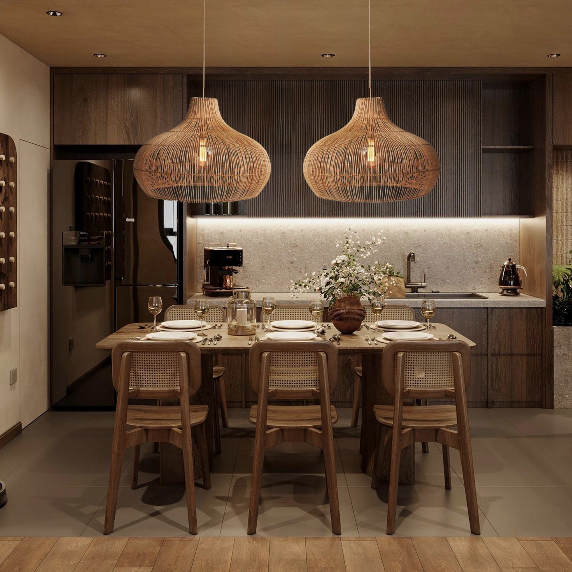 Freyza | Elsilira Elegance Natural Rattan Pendant Light – Kitchen Dining Room