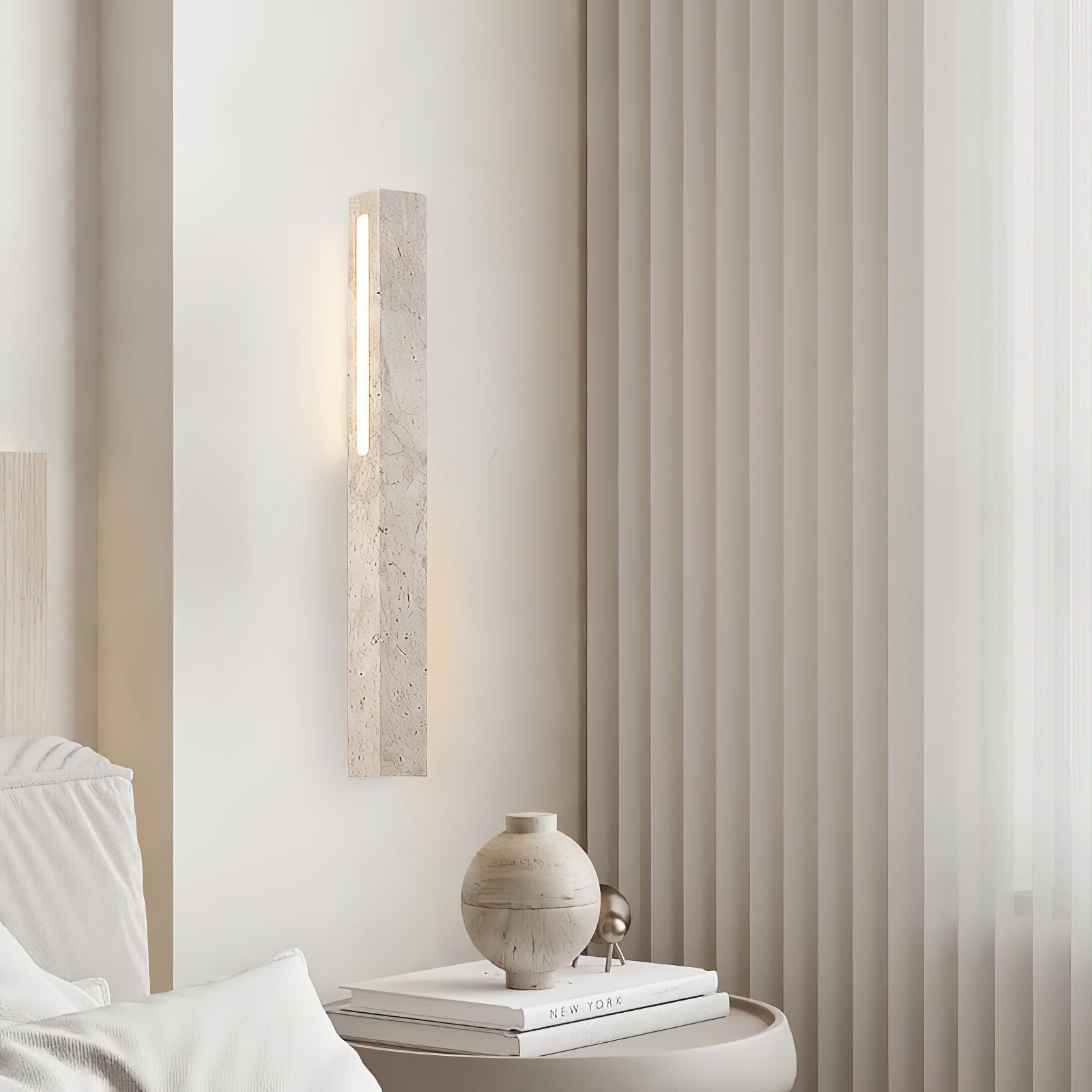 Freyza | Eurdora Travertin-Wandleuchte – Schlafzimmer, Flur