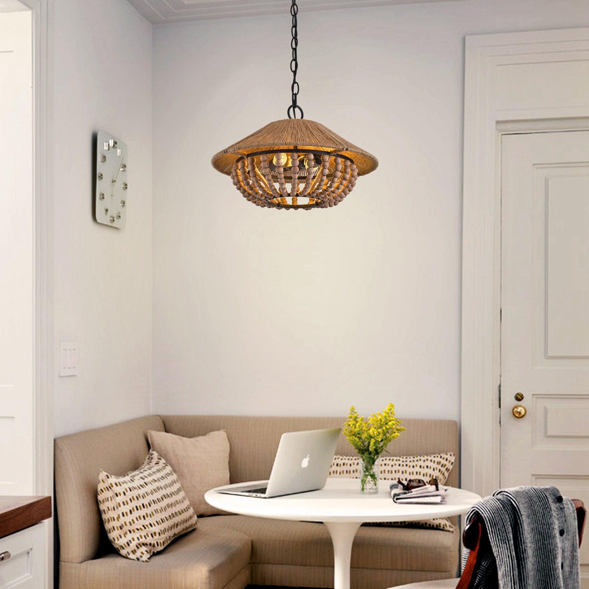 Freyza | Elmarion Elegance Natural Wood Pendant Light – Farmhouse Kitchen Dining Room
