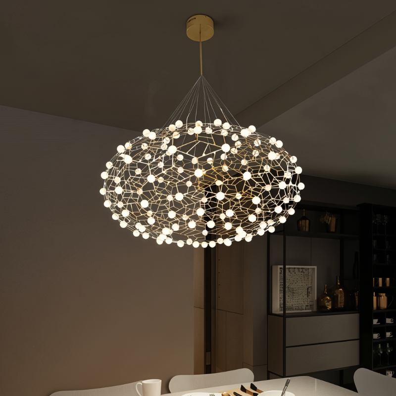 Freyza - FloraLuxe | Eleganter moderner Edelstahl-Kronleuchter fürs Esszimmer