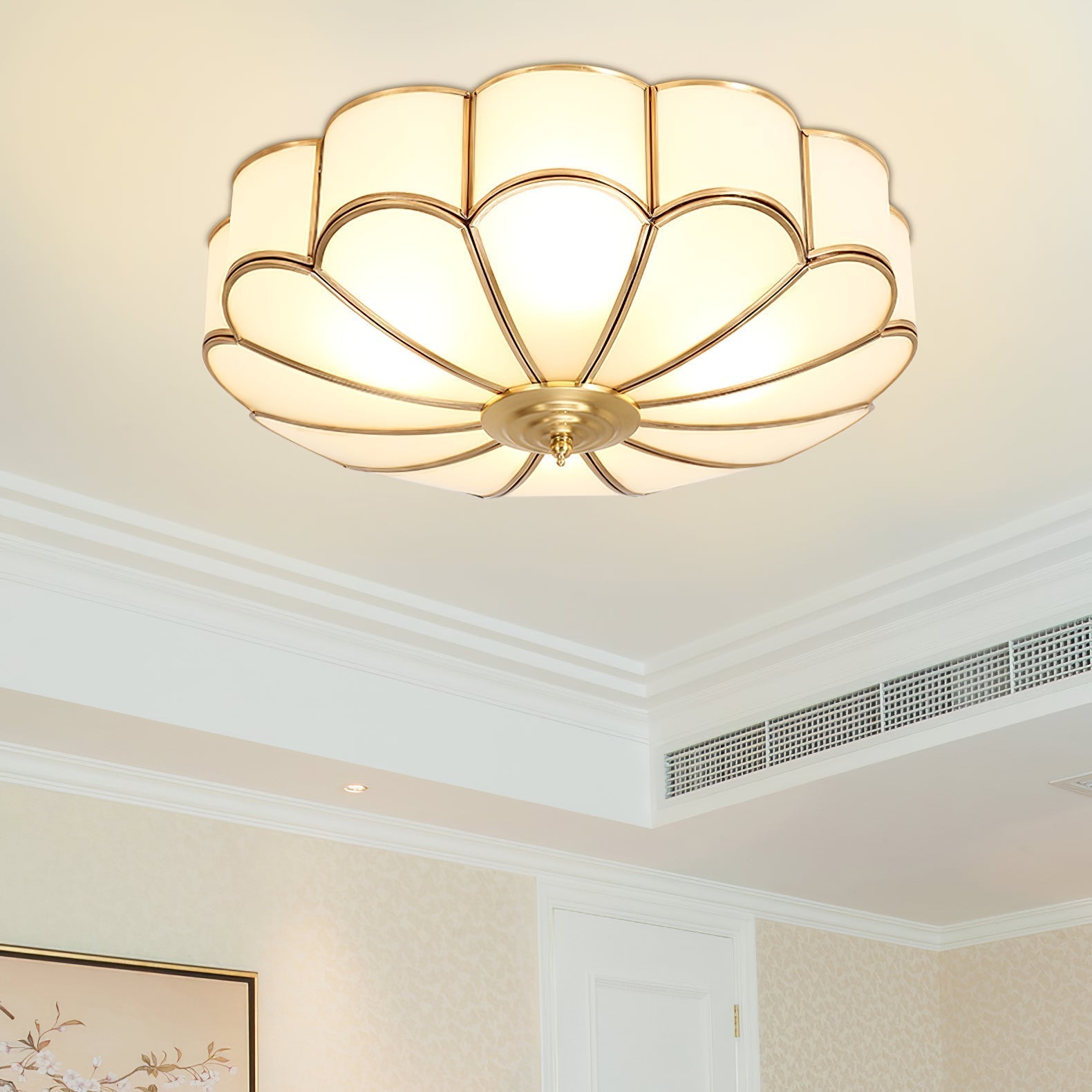 Freyza | Lampe de plafond en laiton et verre en forme de fleur viraéenne – Chambre à coucher, salon