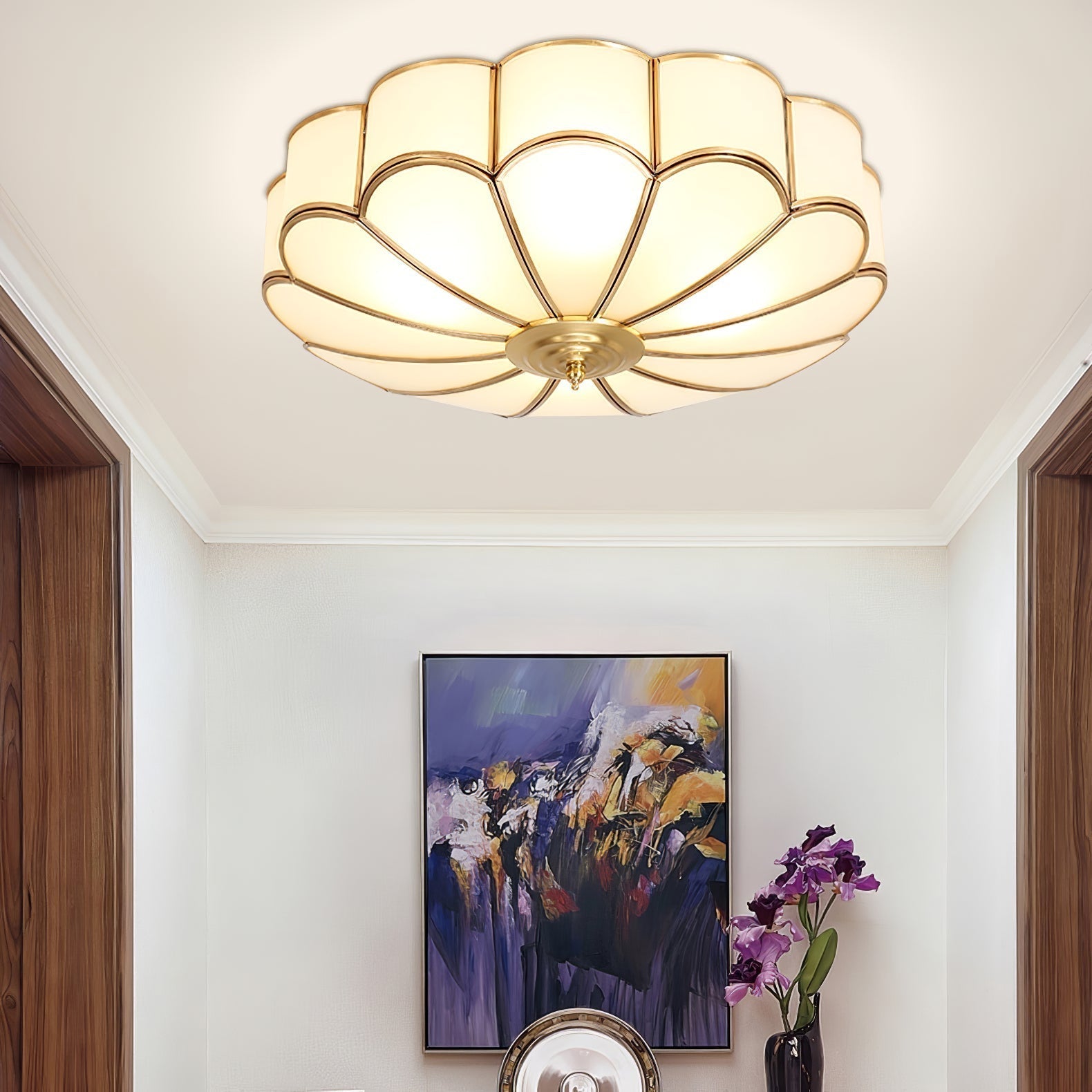 Freyza | Lampe de plafond en laiton et verre en forme de fleur viraéenne – Chambre à coucher, salon