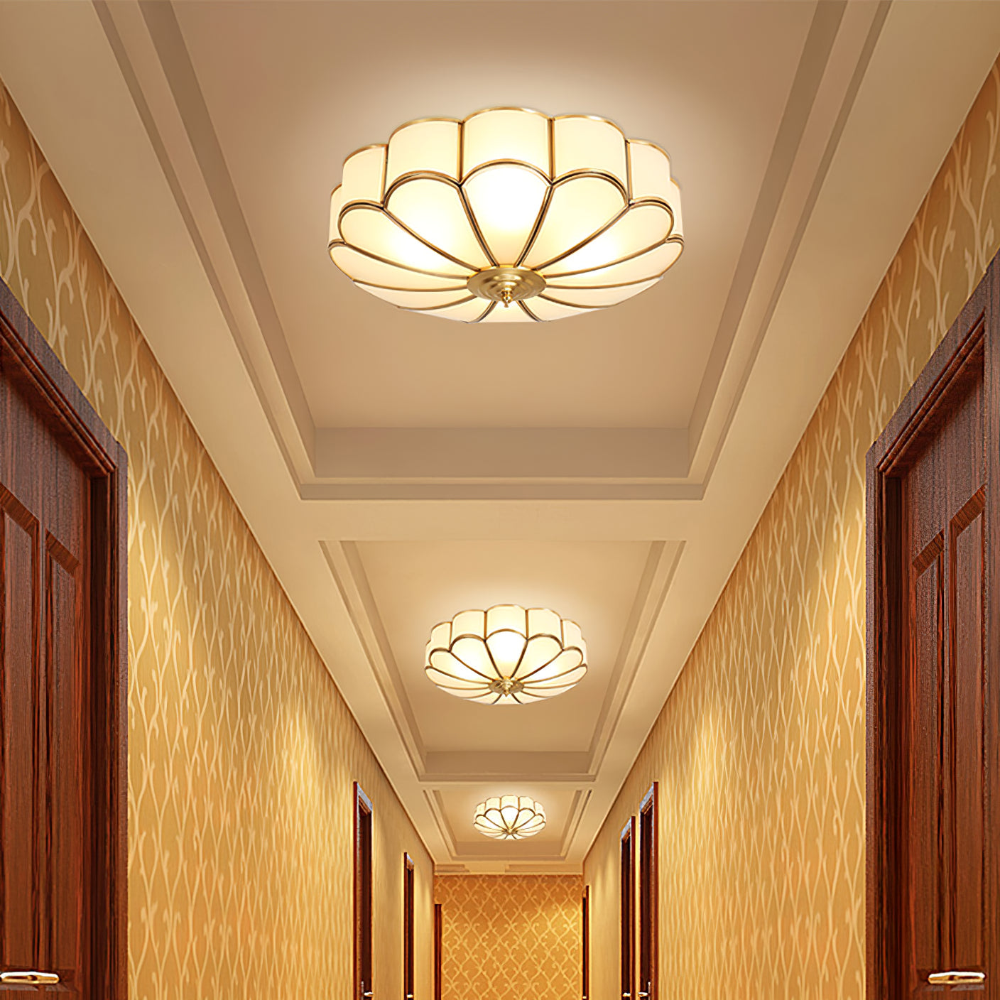 Freyza | Lampe de plafond en laiton et verre en forme de fleur viraéenne – Chambre à coucher, salon