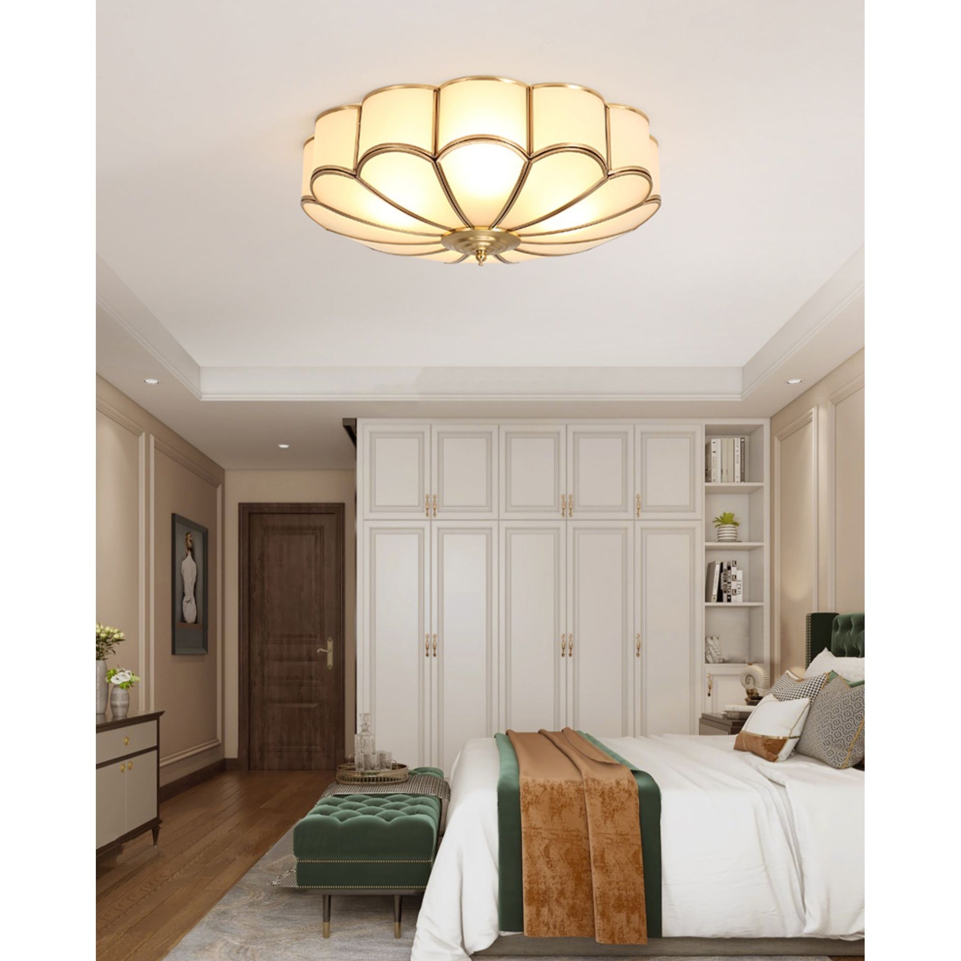 Freyza | Lampe de plafond en laiton et verre en forme de fleur viraéenne – Chambre à coucher, salon