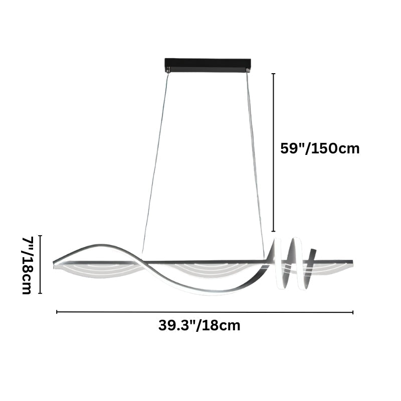 Freyza - FluoWave | Modern Black Aluminum Adjustable Chandelier Light