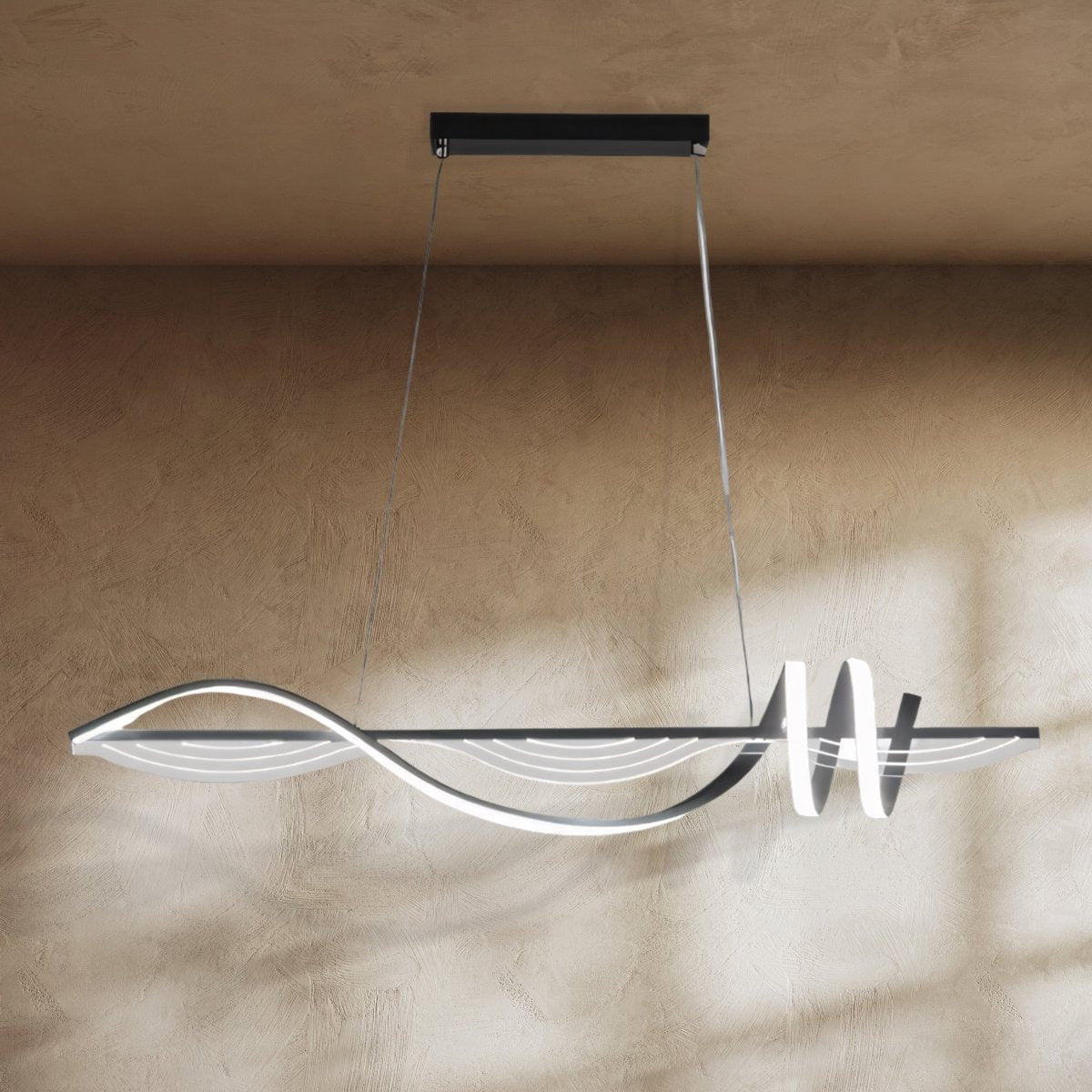 Freyza - FluoWave | Modern Black Aluminum Adjustable Chandelier Light