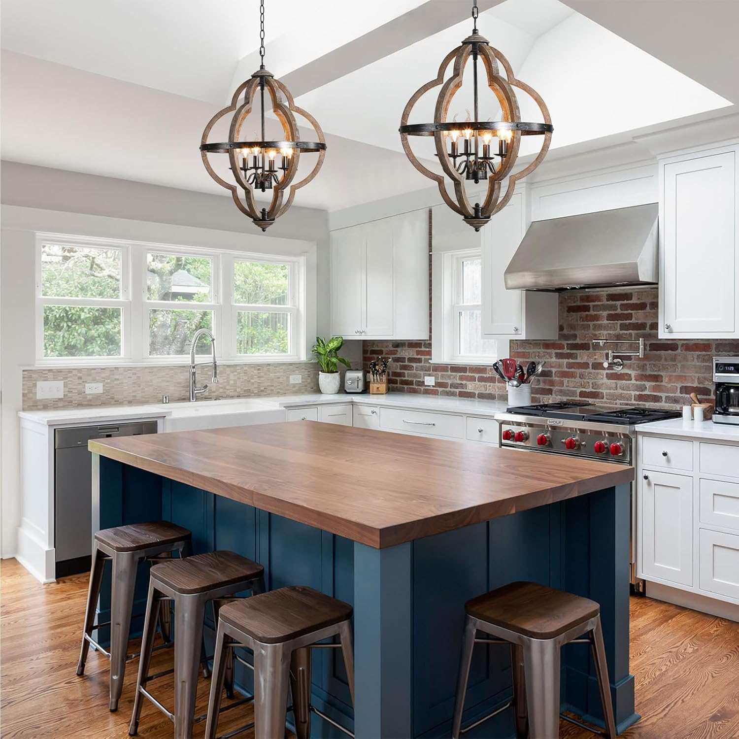 Freyza | Cilorora Vintage Industrial Wood Pendant Light – Industrial Kitchen Dining Room