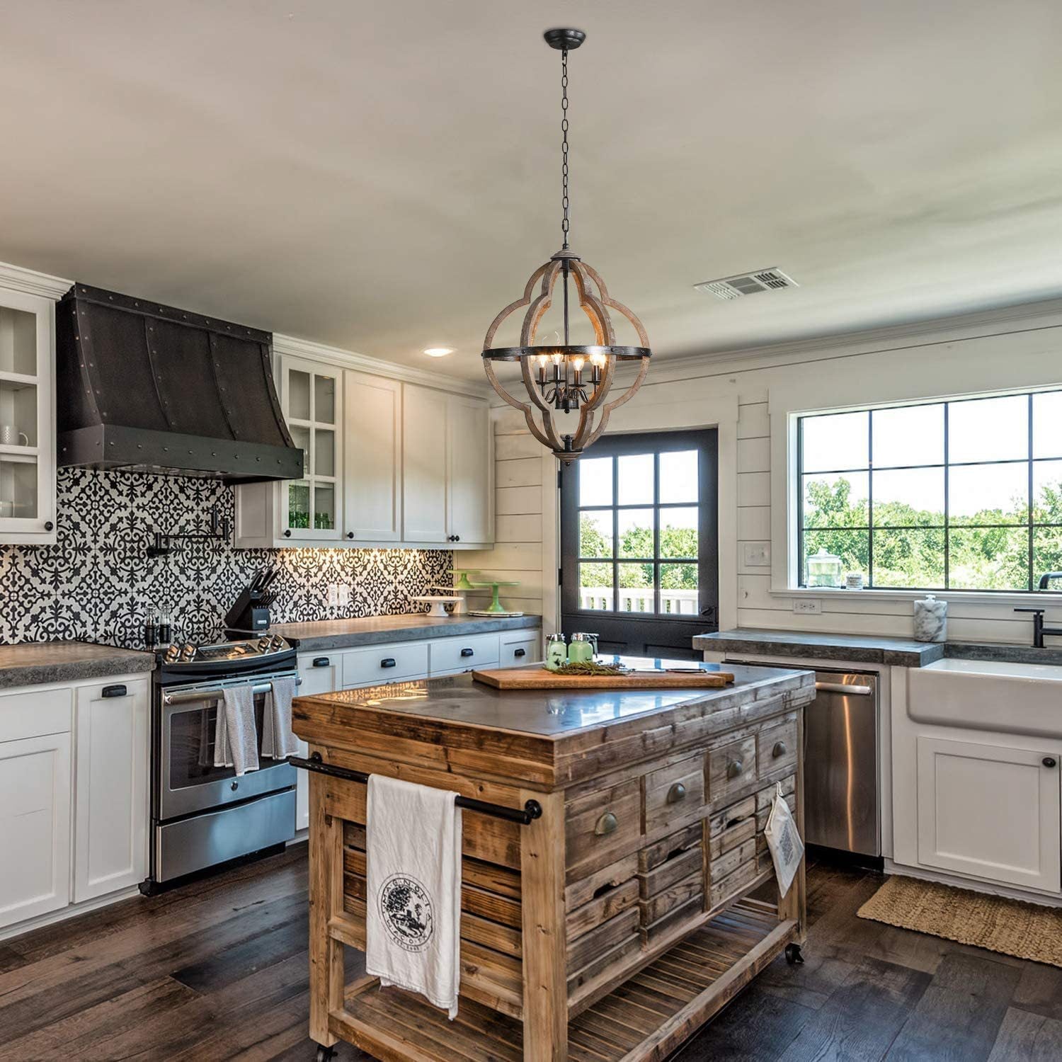 Freyza | Cilorora Vintage Industrial Wood Pendant Light – Industrial Kitchen Dining Room