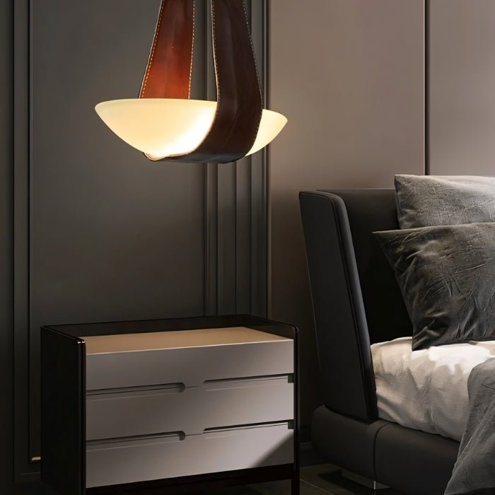 Fune | Elegant Modern Leather and Frosted Glass Pendant Light 0