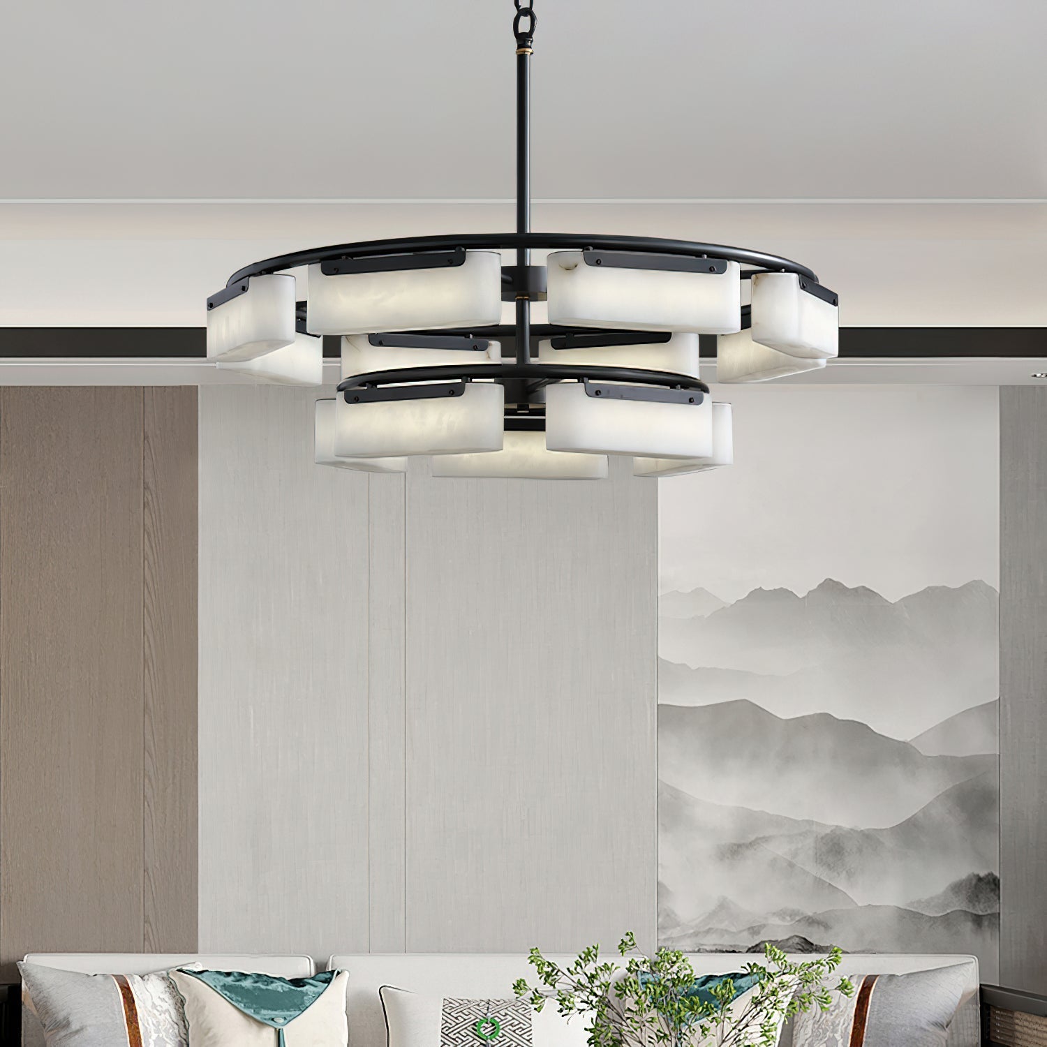 Freyza | Varaeia Brass Alabaster Brass Chandelier – Dining Room Living Room