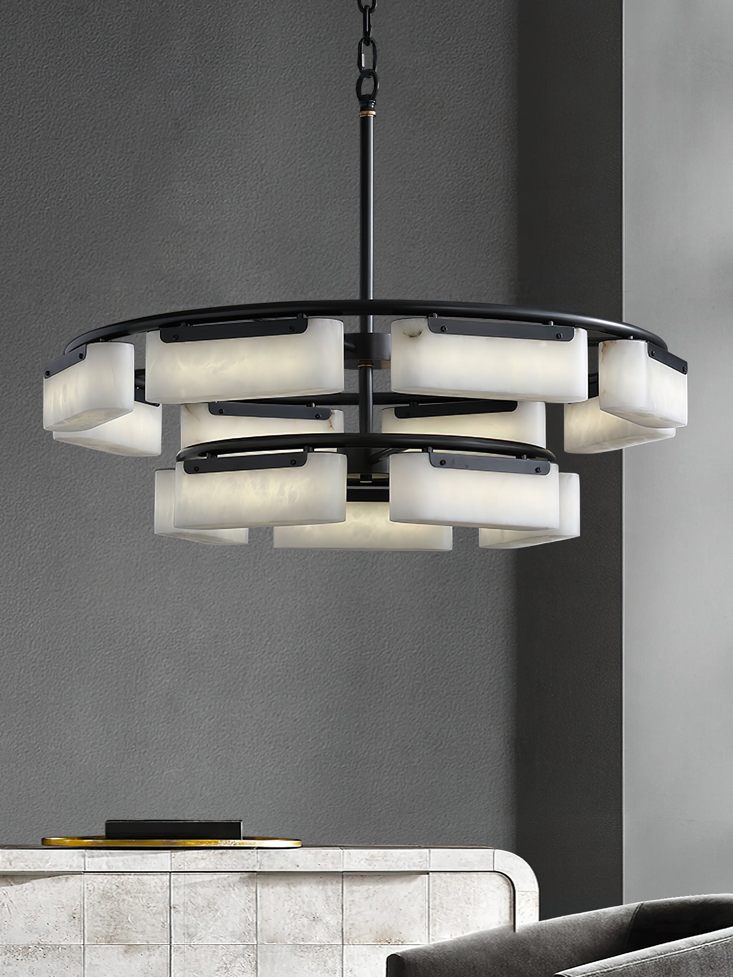 Freyza | Varaeia Brass Alabaster Brass Chandelier – Dining Room Living Room