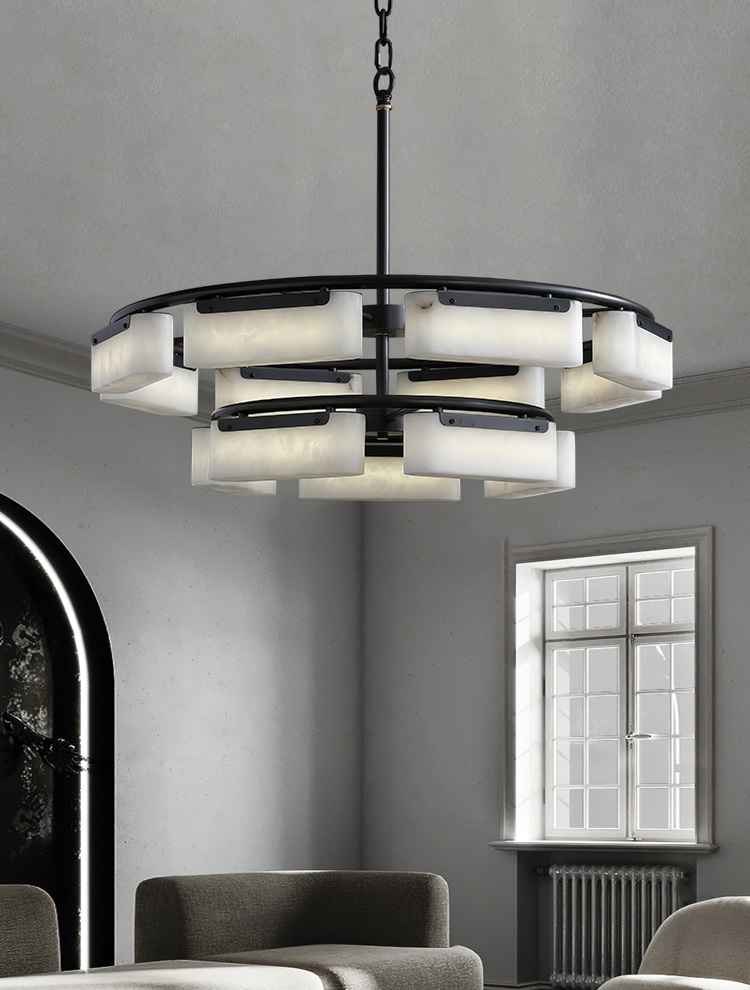 Freyza | Varaeia Brass Alabaster Brass Chandelier – Dining Room Living Room
