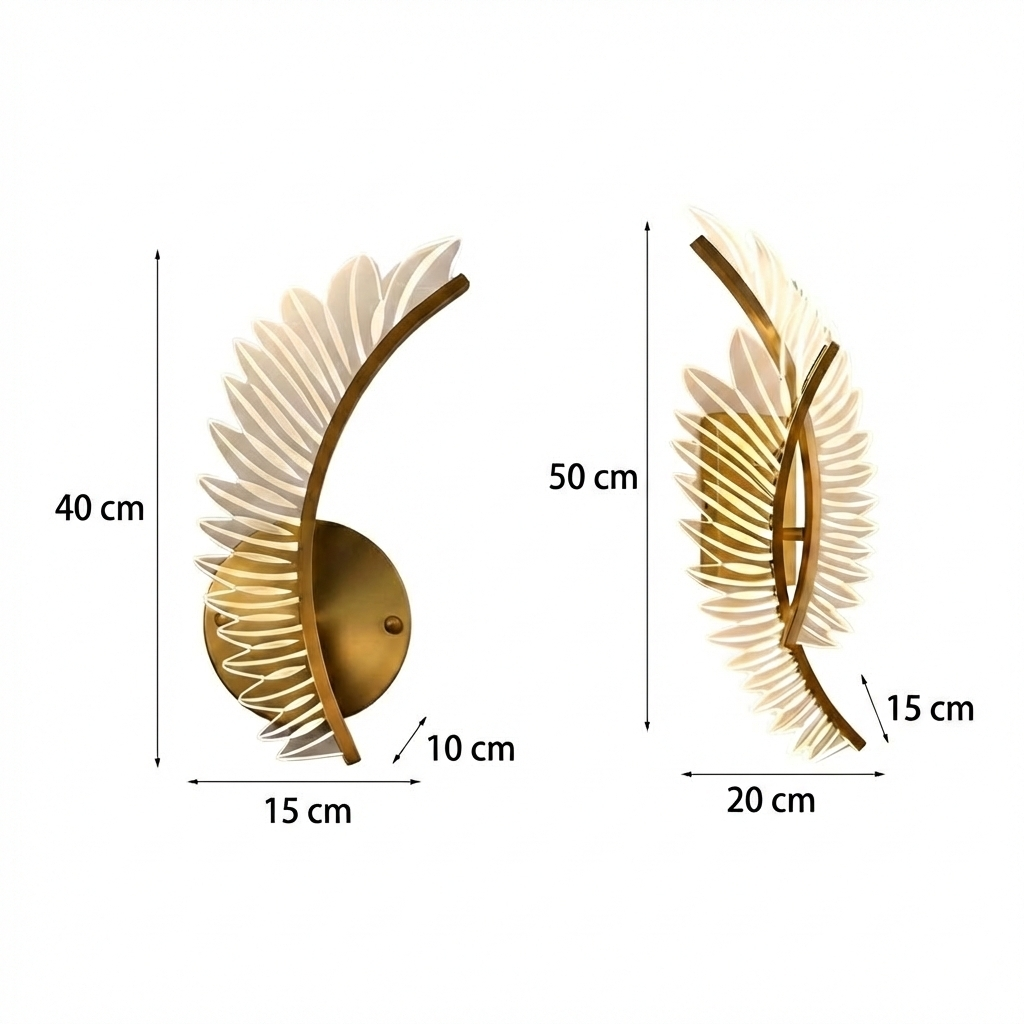 Freyza - LED Wall Sconce Light – Modern Acrylic Feather Copper Leaf (40x15cm / 15.7x5.9in)