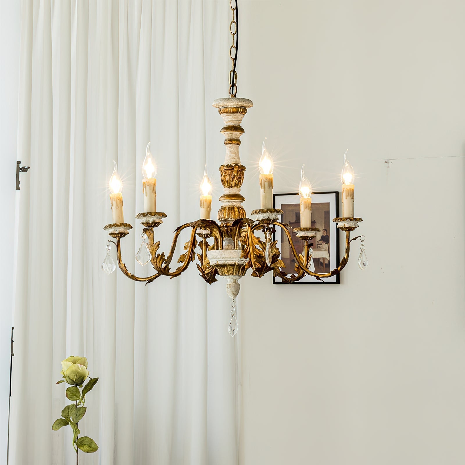 Freyza | Ivinila Vintage-Industrie-Kronleuchter aus Kristall und Holz – Industrielles Esszimmer, Wohnzimmer