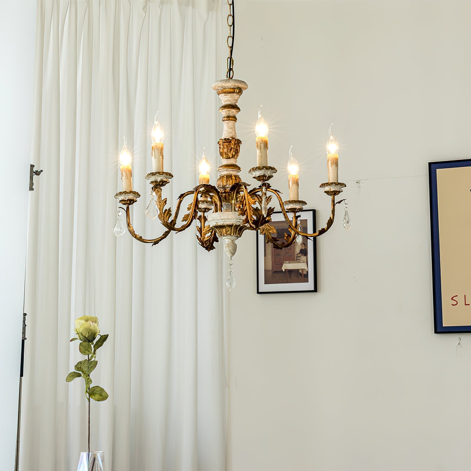 Freyza | Ivinila Vintage-Industrie-Kronleuchter aus Kristall und Holz – Industrielles Esszimmer, Wohnzimmer