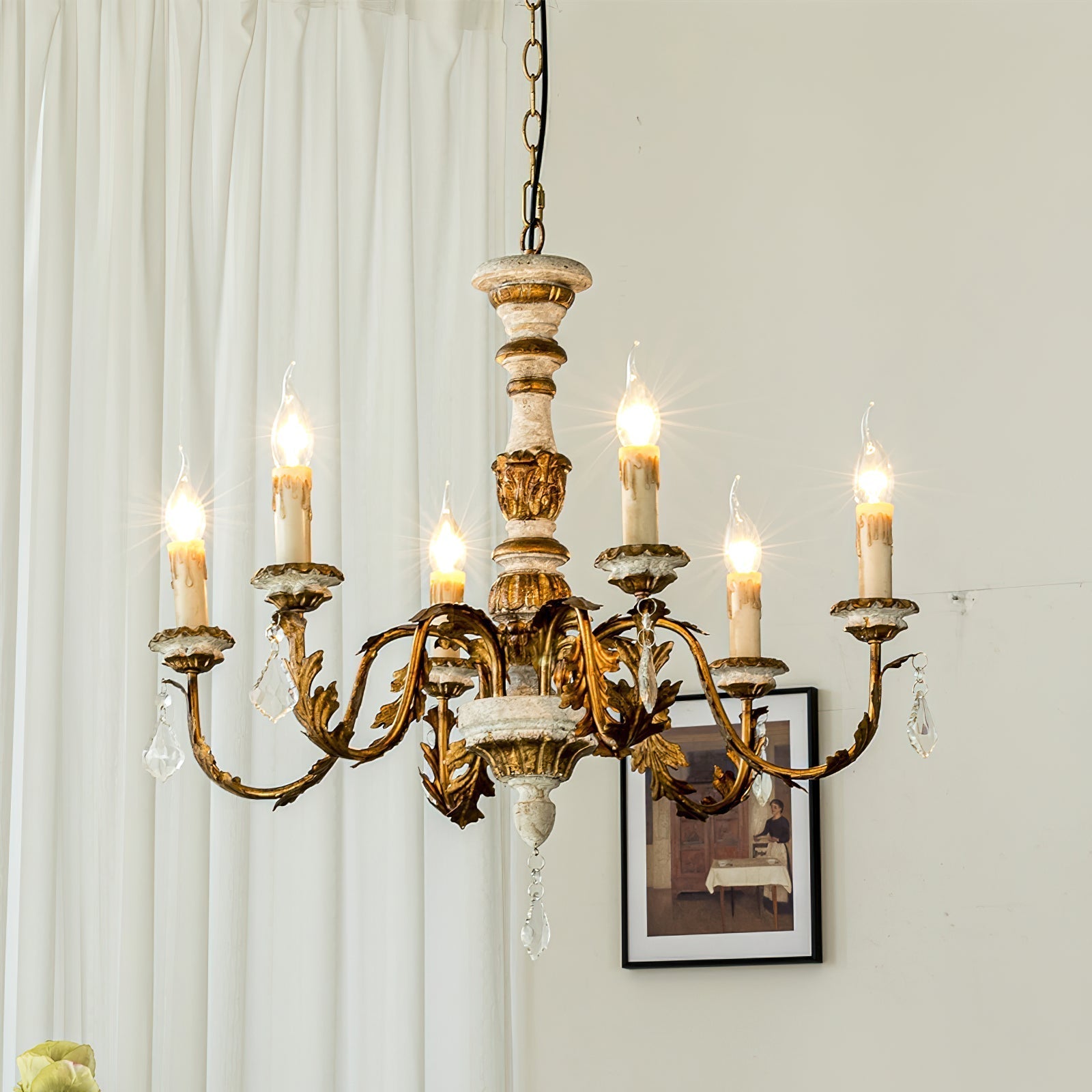 Freyza | Ivinila Vintage-Industrie-Kronleuchter aus Kristall und Holz – Industrielles Esszimmer, Wohnzimmer