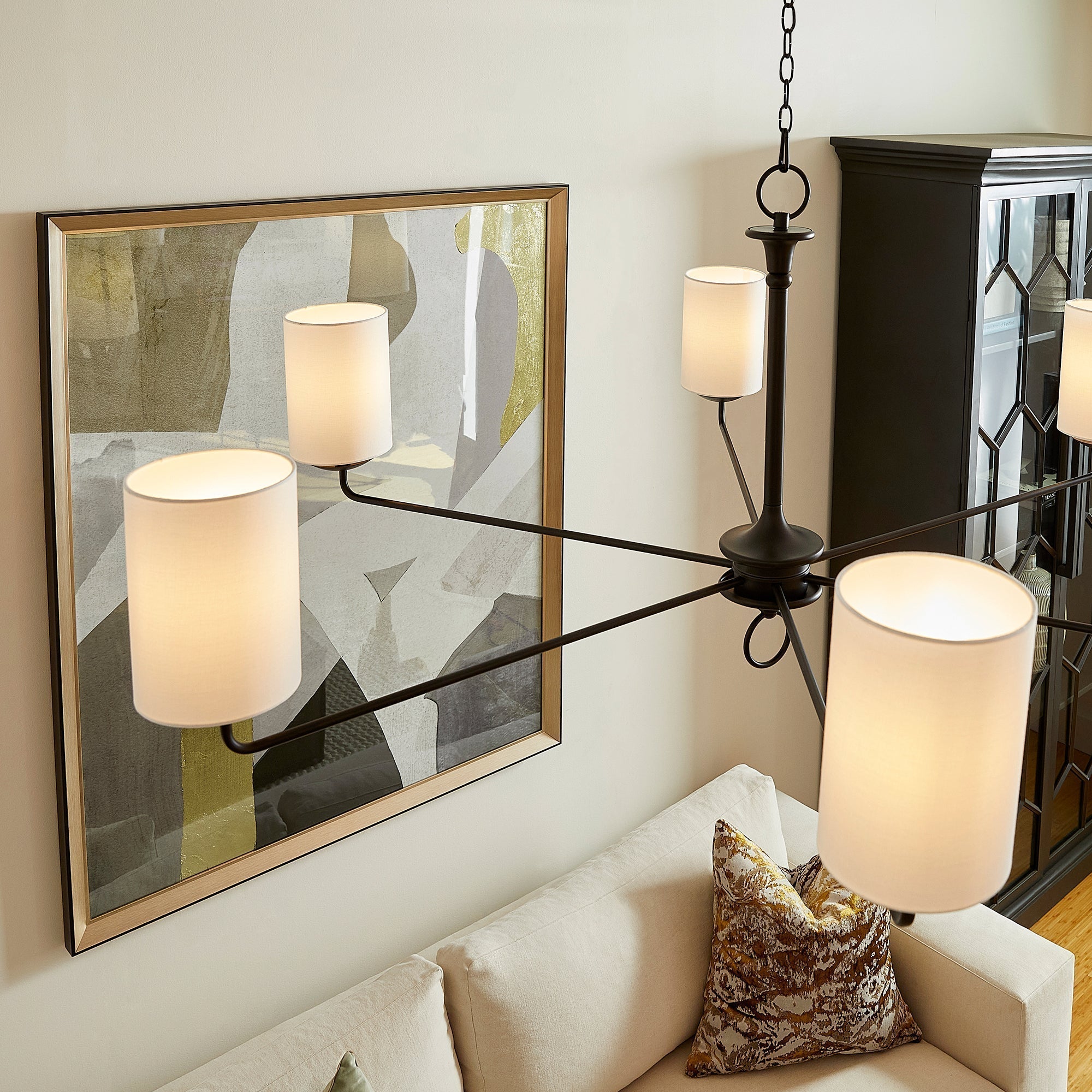 Freyza | Olthean Vintage Industrial Brass Fabric Chandelier – Industrial Dining Room Living Room