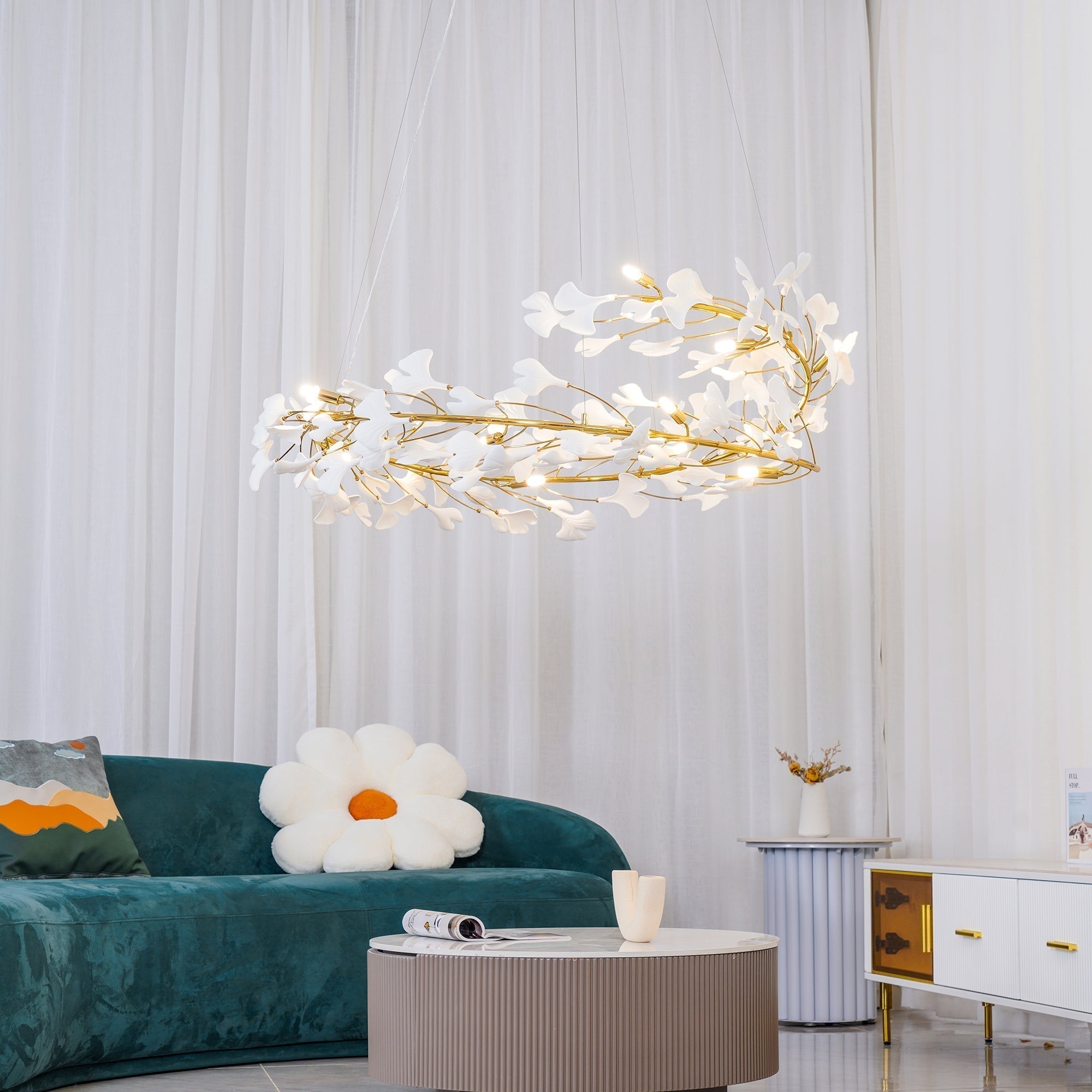 Freyza | Lustre en céramique doré moderne Olivia – Salle à manger et salon modernes