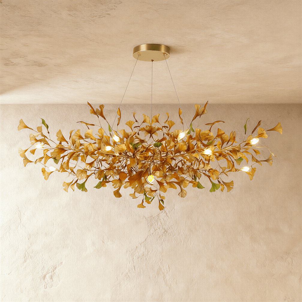 Freyza - GinkgoGlow | Elegant Modern Copper Glass Chandelier Light Fixture