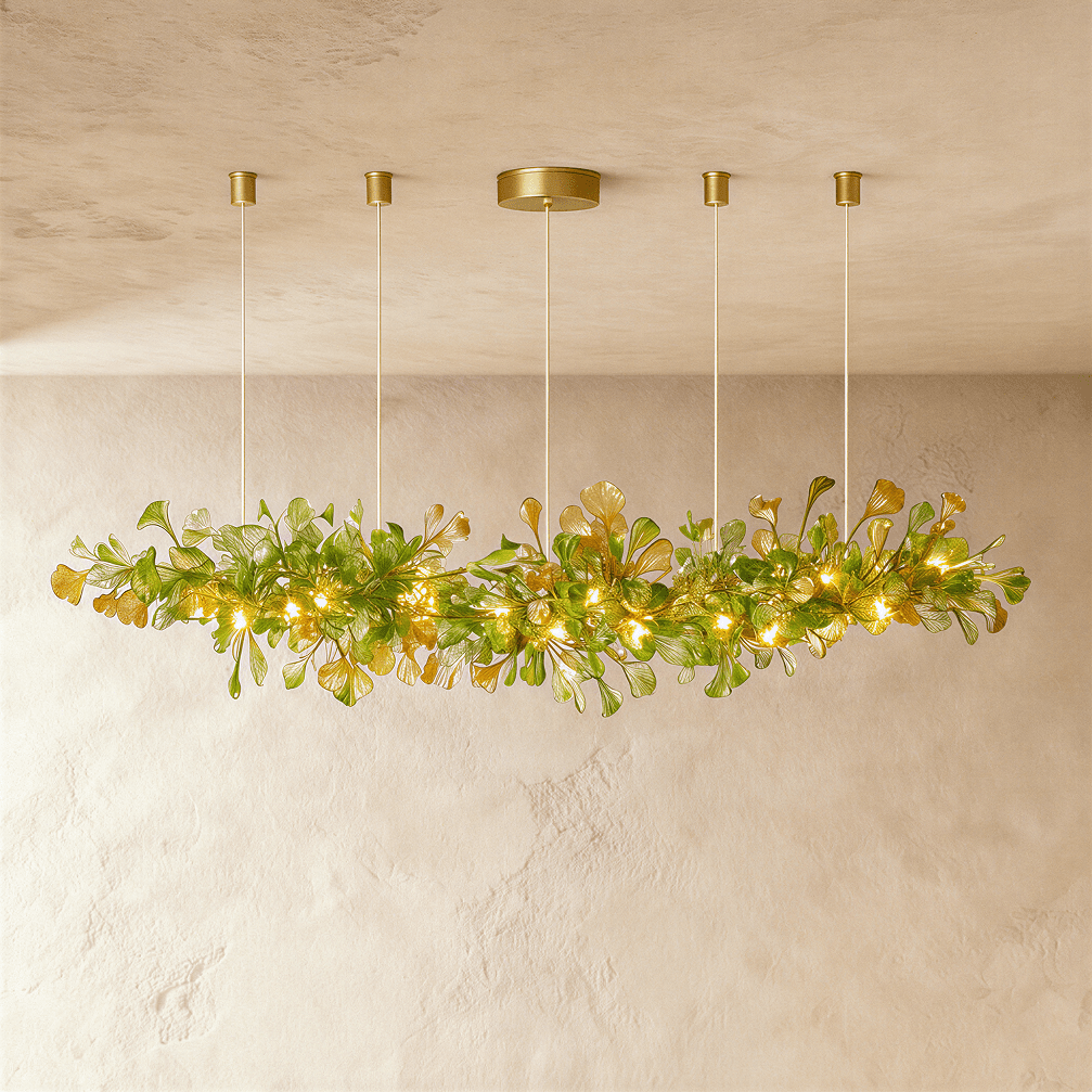 Freyza - GinkgoGlow | Elegant Modern Copper Glass Chandelier Light Fixture