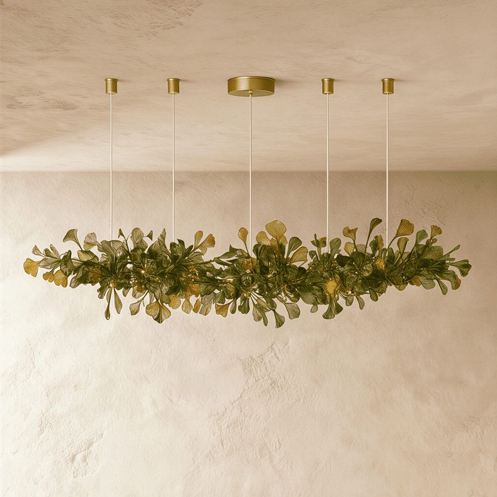 Freyza - GinkgoGlow | Elegant Modern Copper Glass Chandelier Light Fixture