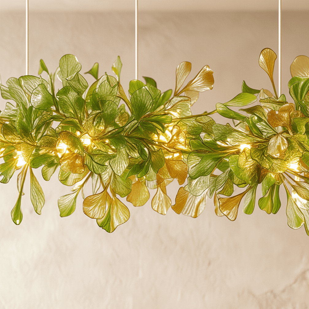 Freyza - GinkgoGlow | Elegant Modern Copper Glass Chandelier Light Fixture