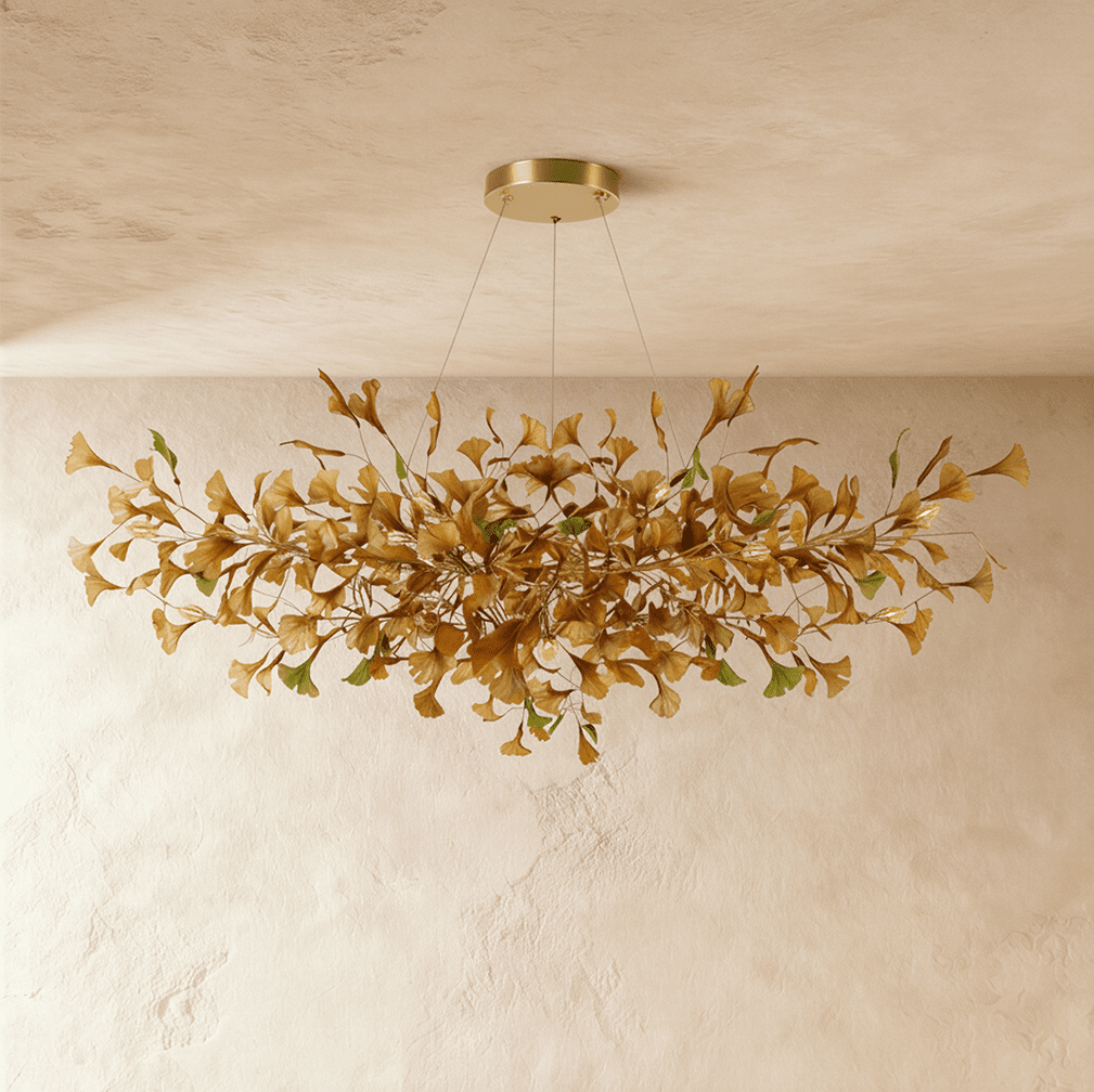 Freyza - GinkgoGlow | Elegant Modern Copper Glass Chandelier Light Fixture