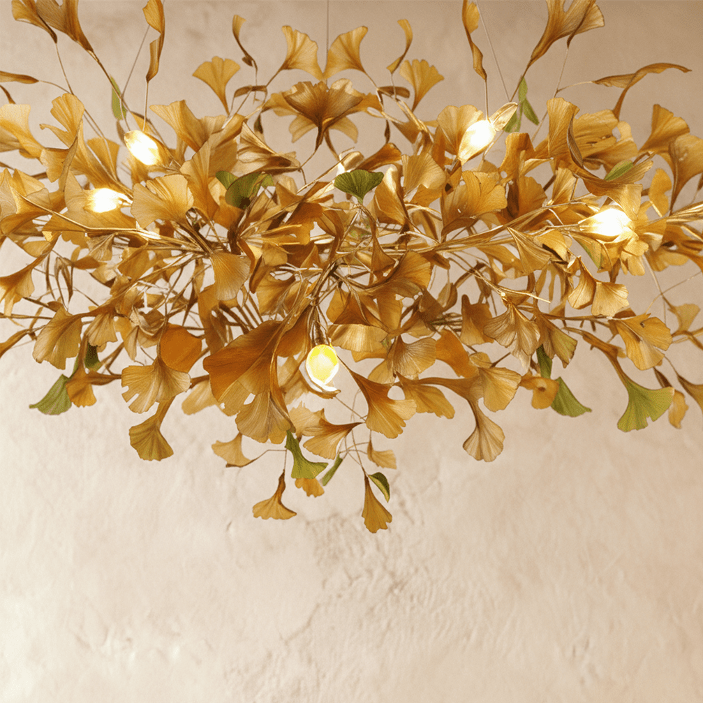 Freyza - GinkgoGlow | Elegant Modern Copper Glass Chandelier Light Fixture
