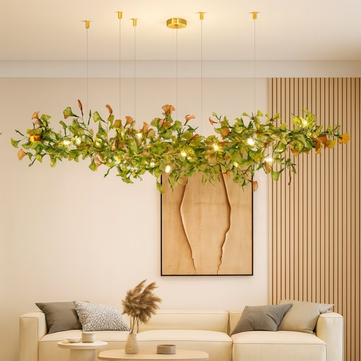 Freyza - GinkgoGlow | Elegant Modern Copper Glass Chandelier Light Fixture