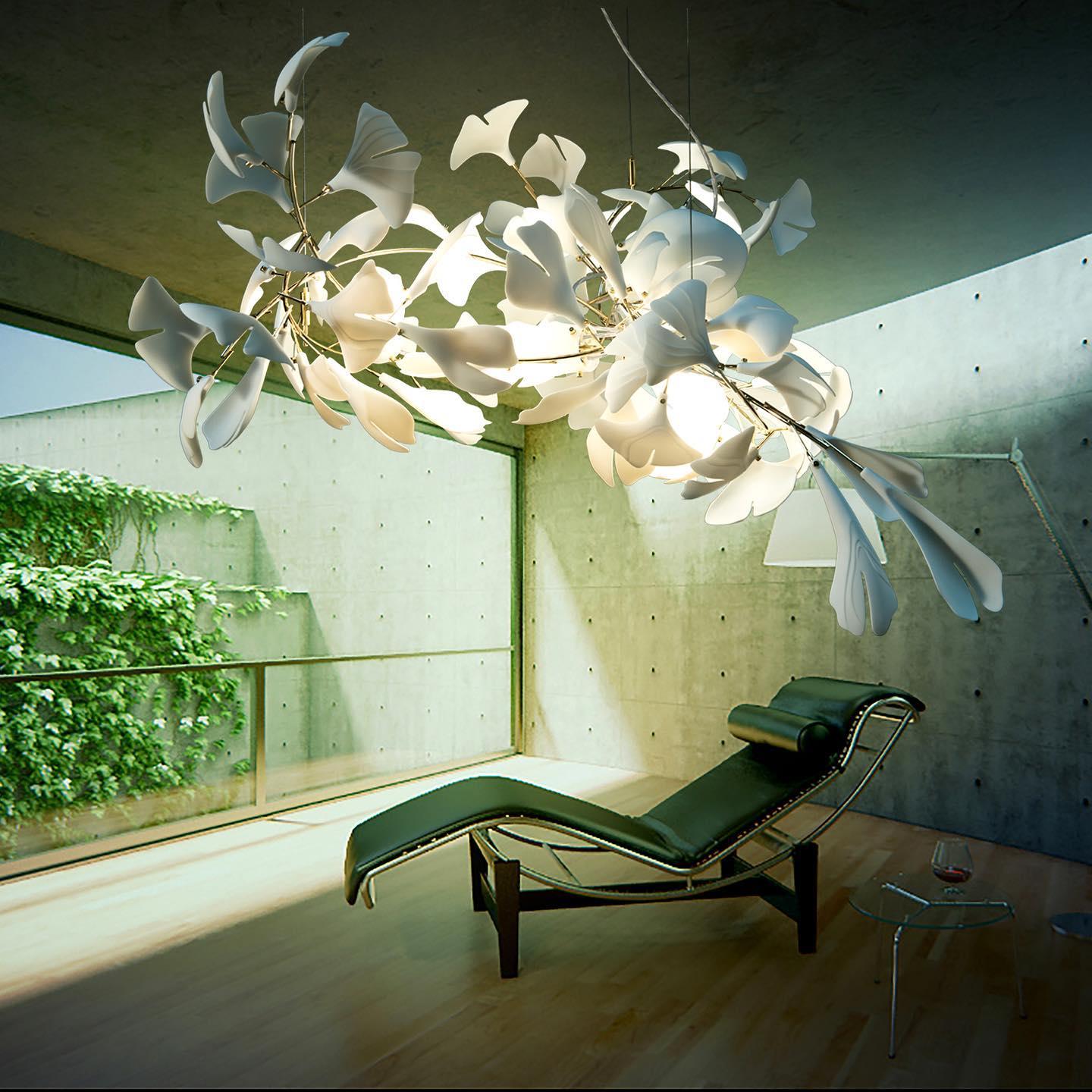 Freyza | Lustre à structure métallique dorée et blanche – Lustre moderne pour salle à manger et salon