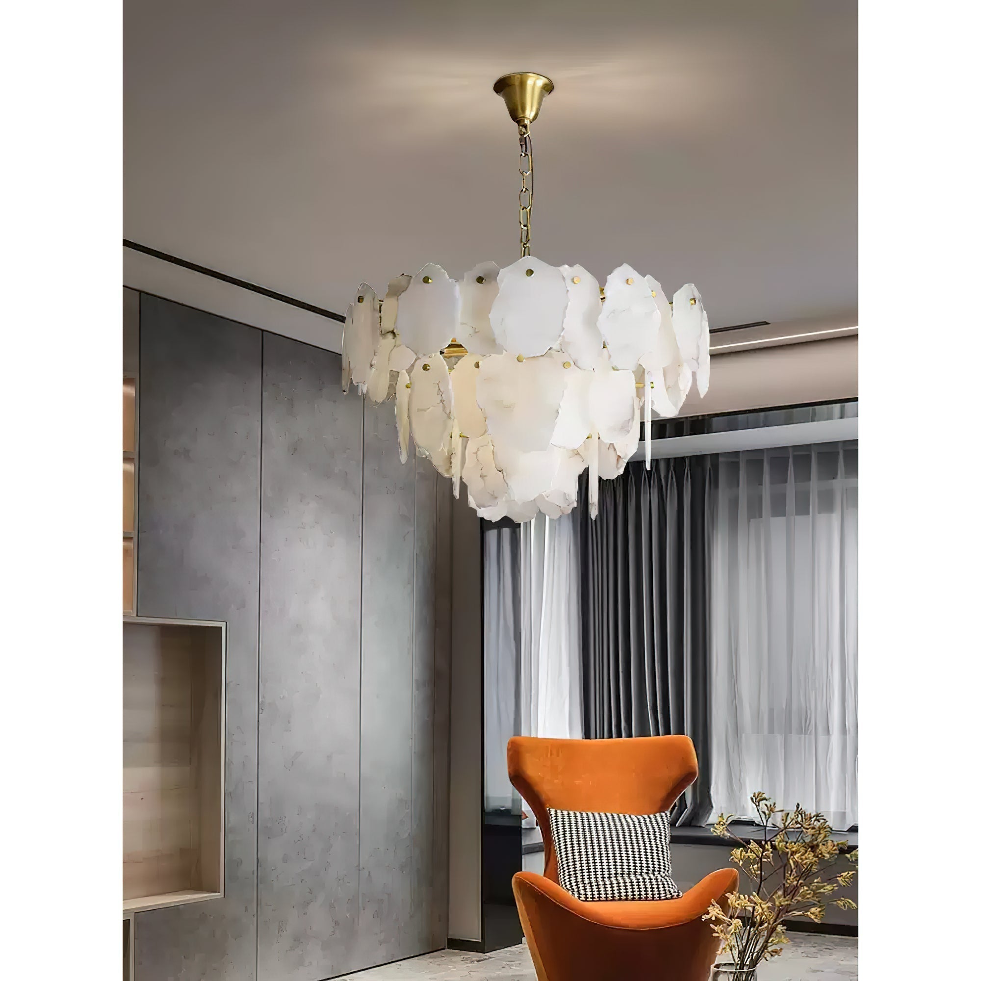 Freyza | Lustre Gloire en laiton et albâtre – Salle à manger, salon