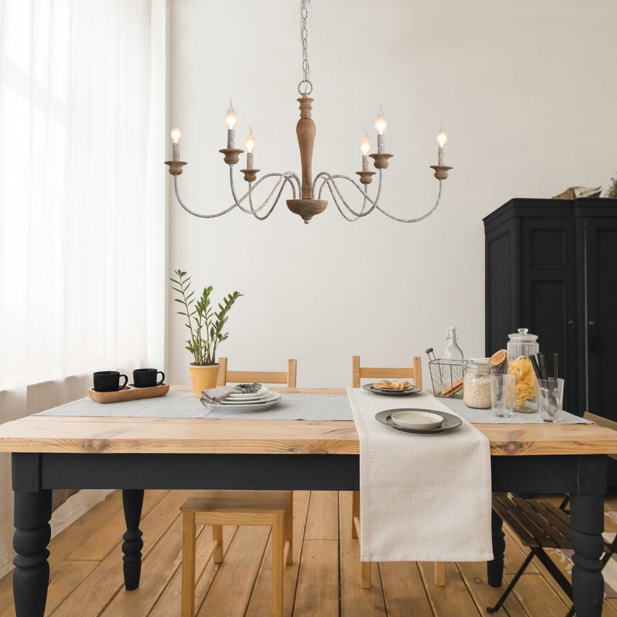 Freyza | Illoros Vintage-Industrielle Holz-Hängeleuchte – Industrielles Esszimmer, Wohnzimmer