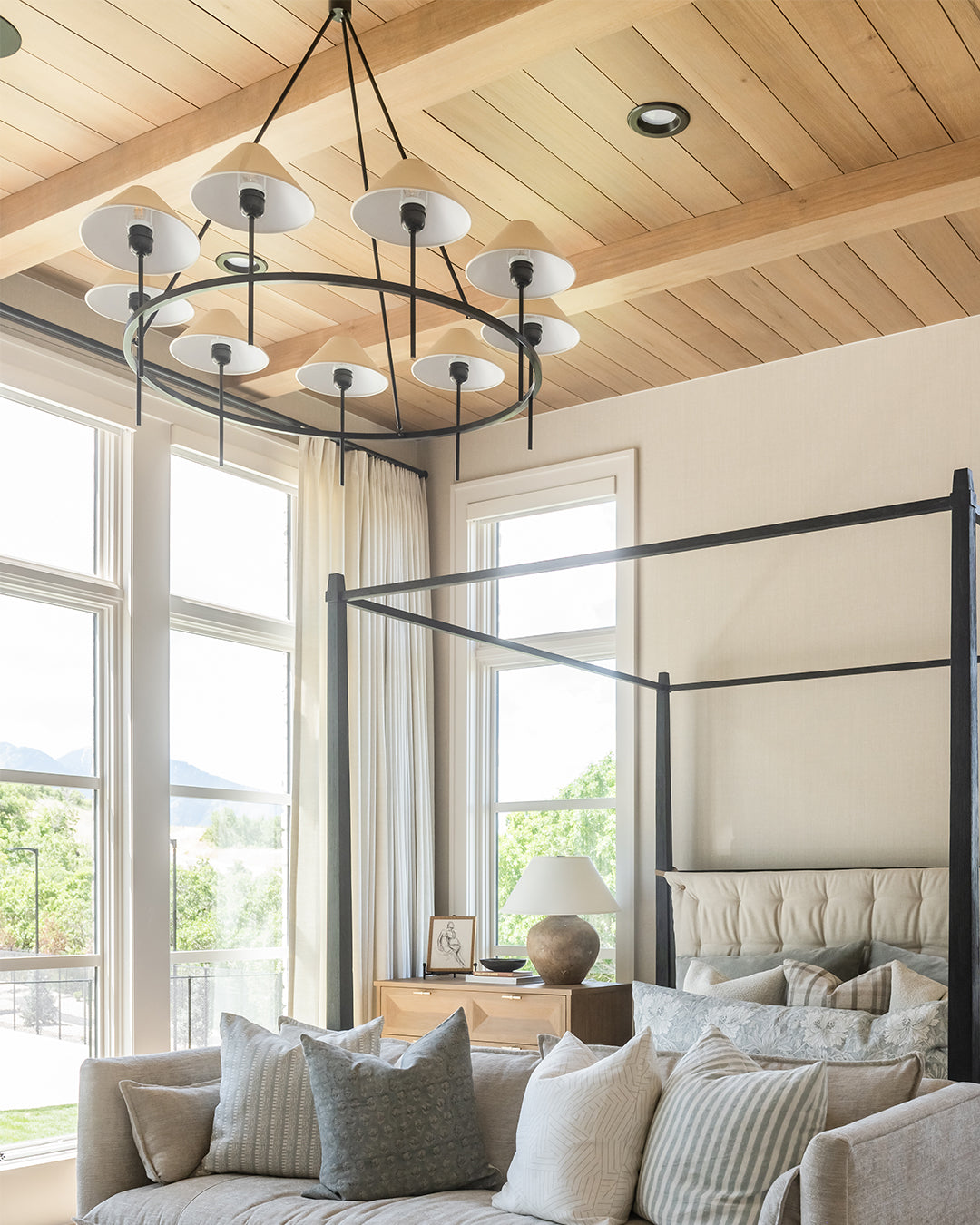 Freyza | Hackney Vintage Industrial Brass Fabric Chandelier – Industrial Dining Room Living Room