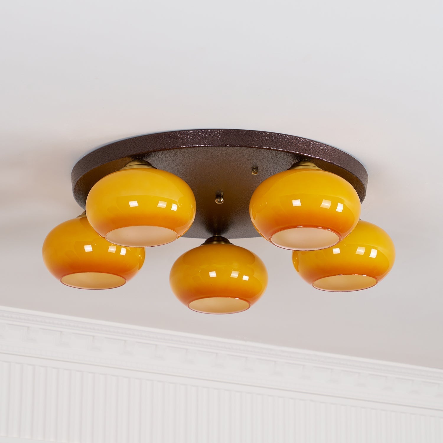 Freyza | Aurevo Plafonnier vitré ambré à 5 lumières – Chambre, couloir, cuisine