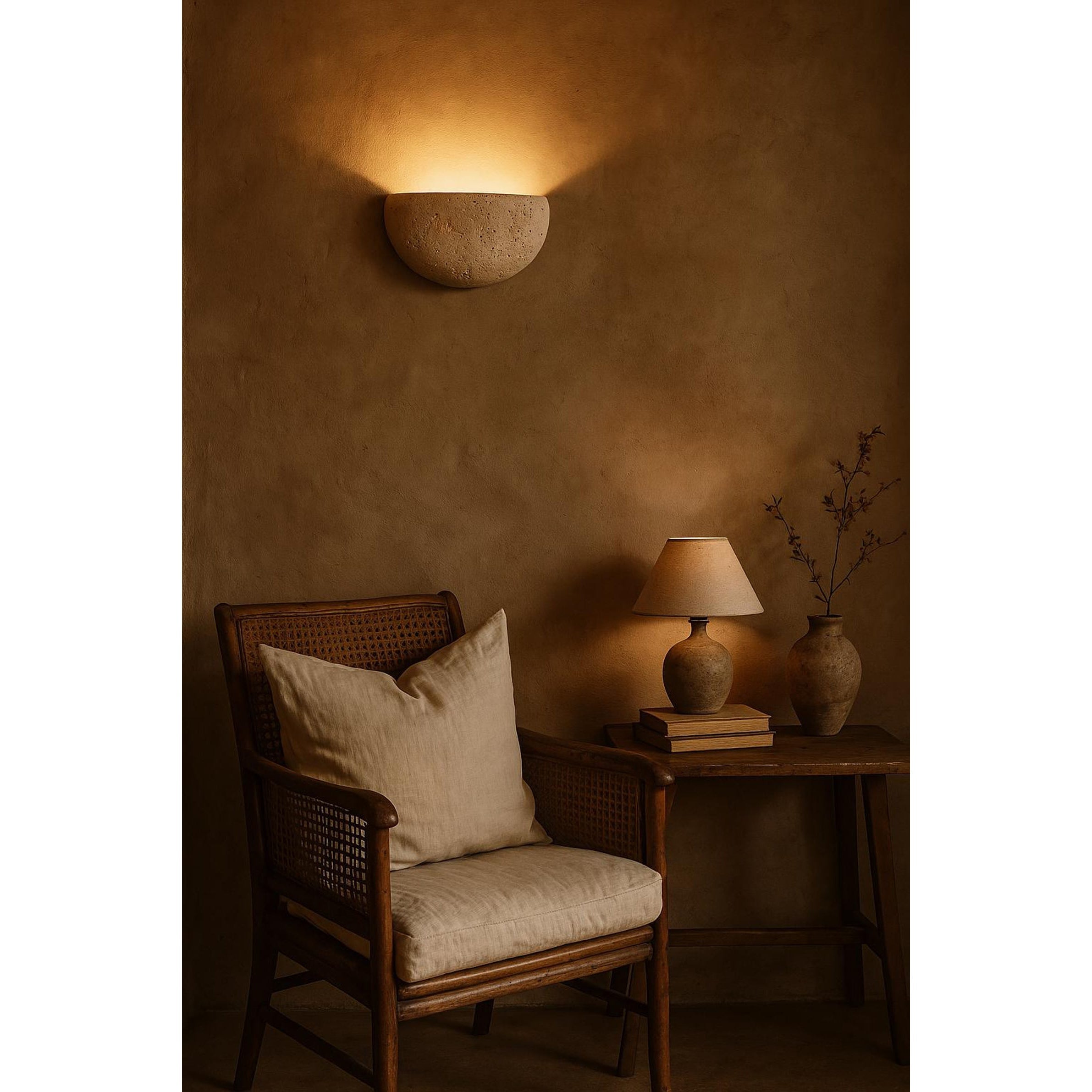 Freyza | Cuvenarae Moon Travertine Wall Light – Bedroom Hallway