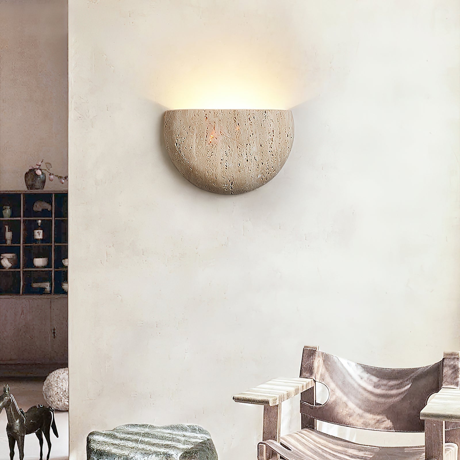 Freyza | Cuvenarae Moon Travertine Wall Light – Bedroom Hallway