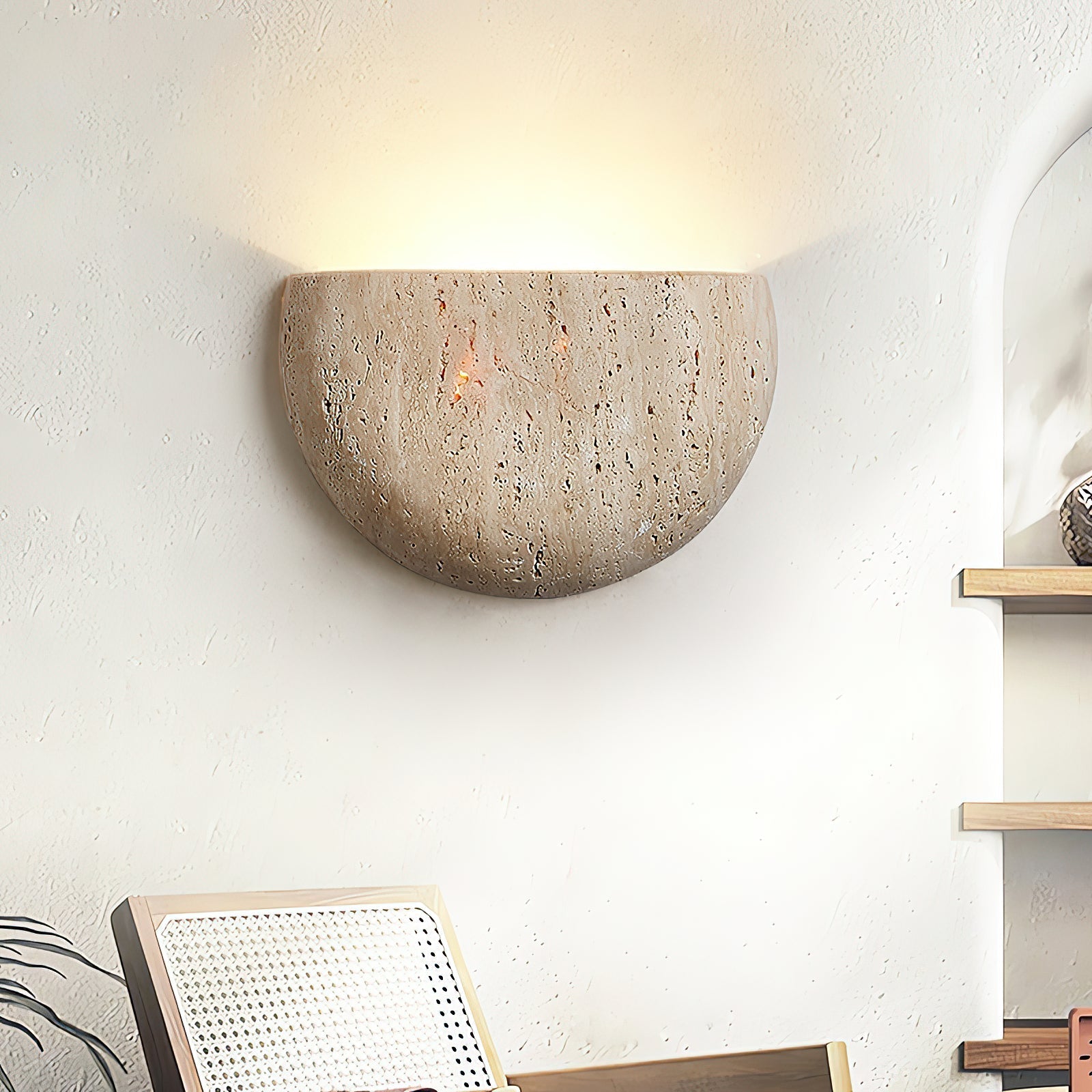 Freyza | Cuvenarae Moon Travertine Wall Light – Bedroom Hallway