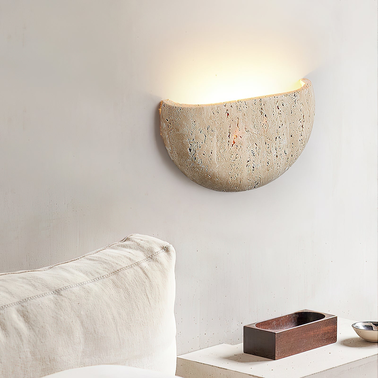 Freyza | Cuvenarae Moon Travertine Wall Light – Bedroom Hallway