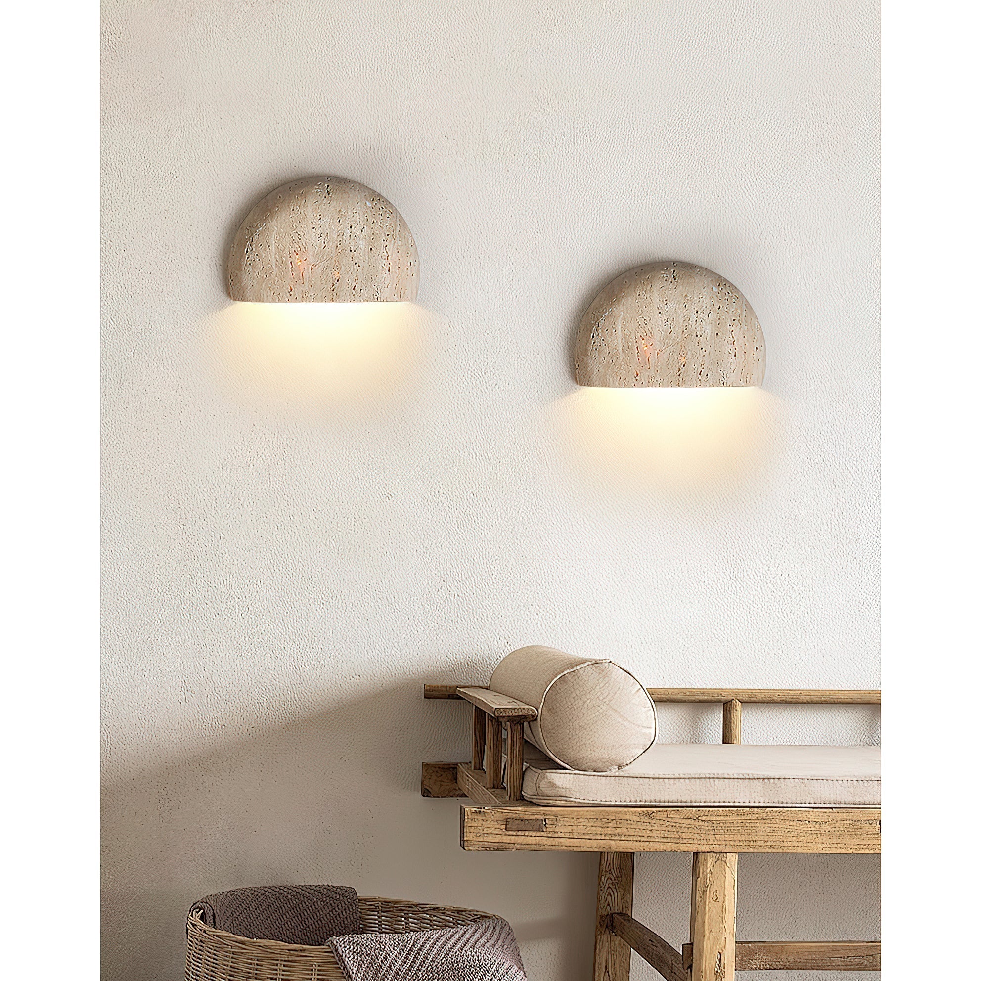 Freyza | Cuvenarae Moon Travertine Wall Light – Bedroom Hallway