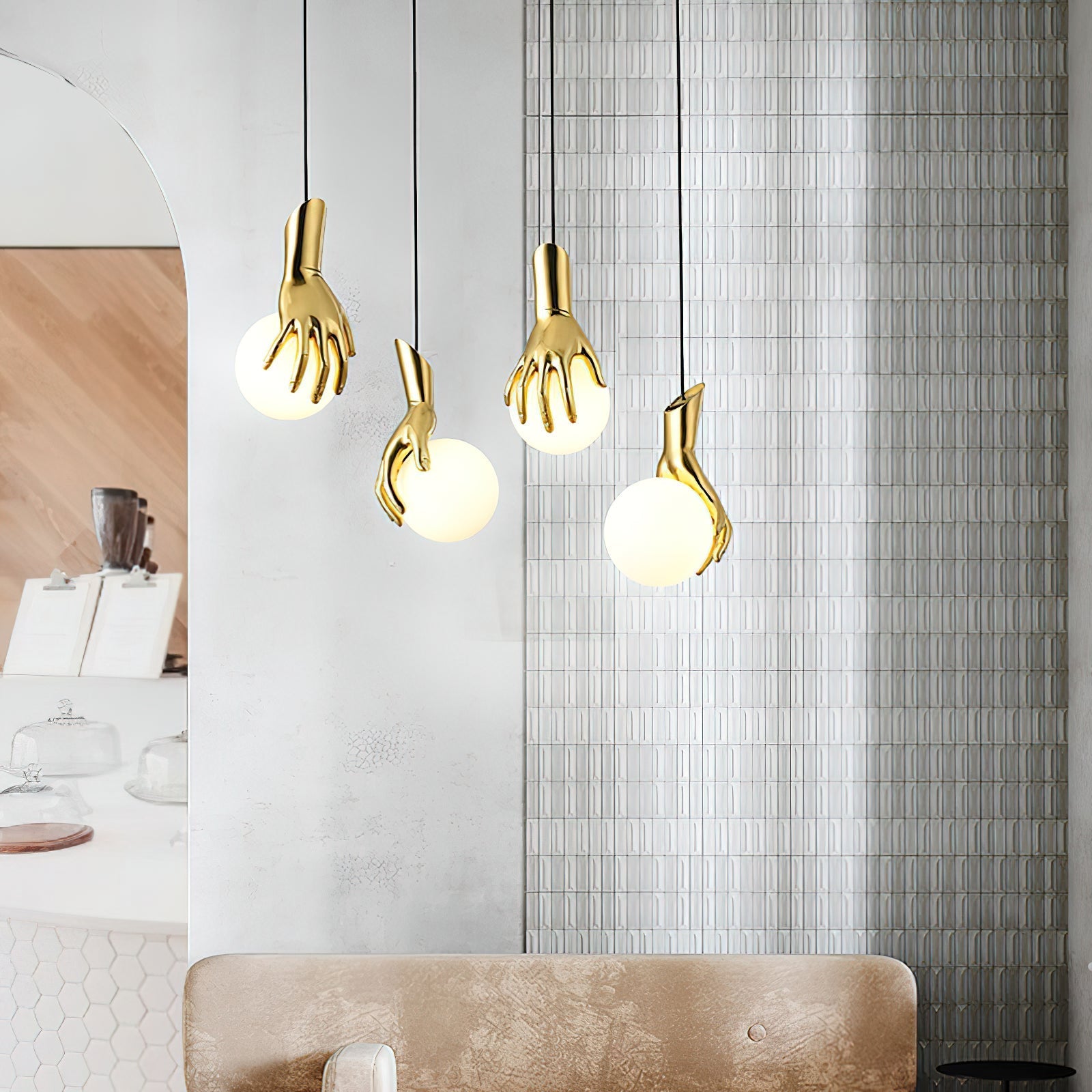Freyza | Avnorira Hand Holding Brass Glass Pendant Light – Kitchen Dining Room