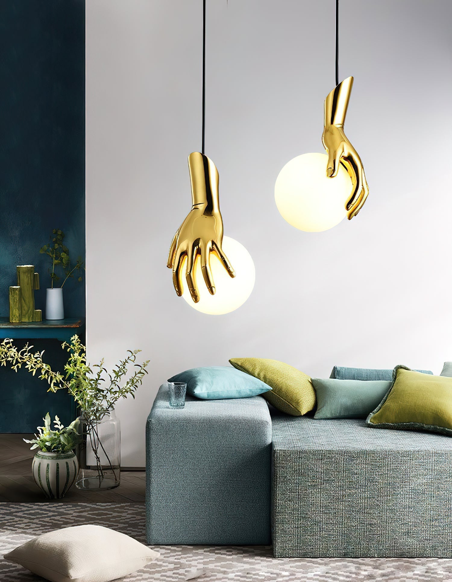 Freyza | Avnorira Hand Holding Brass Glass Pendant Light – Kitchen Dining Room