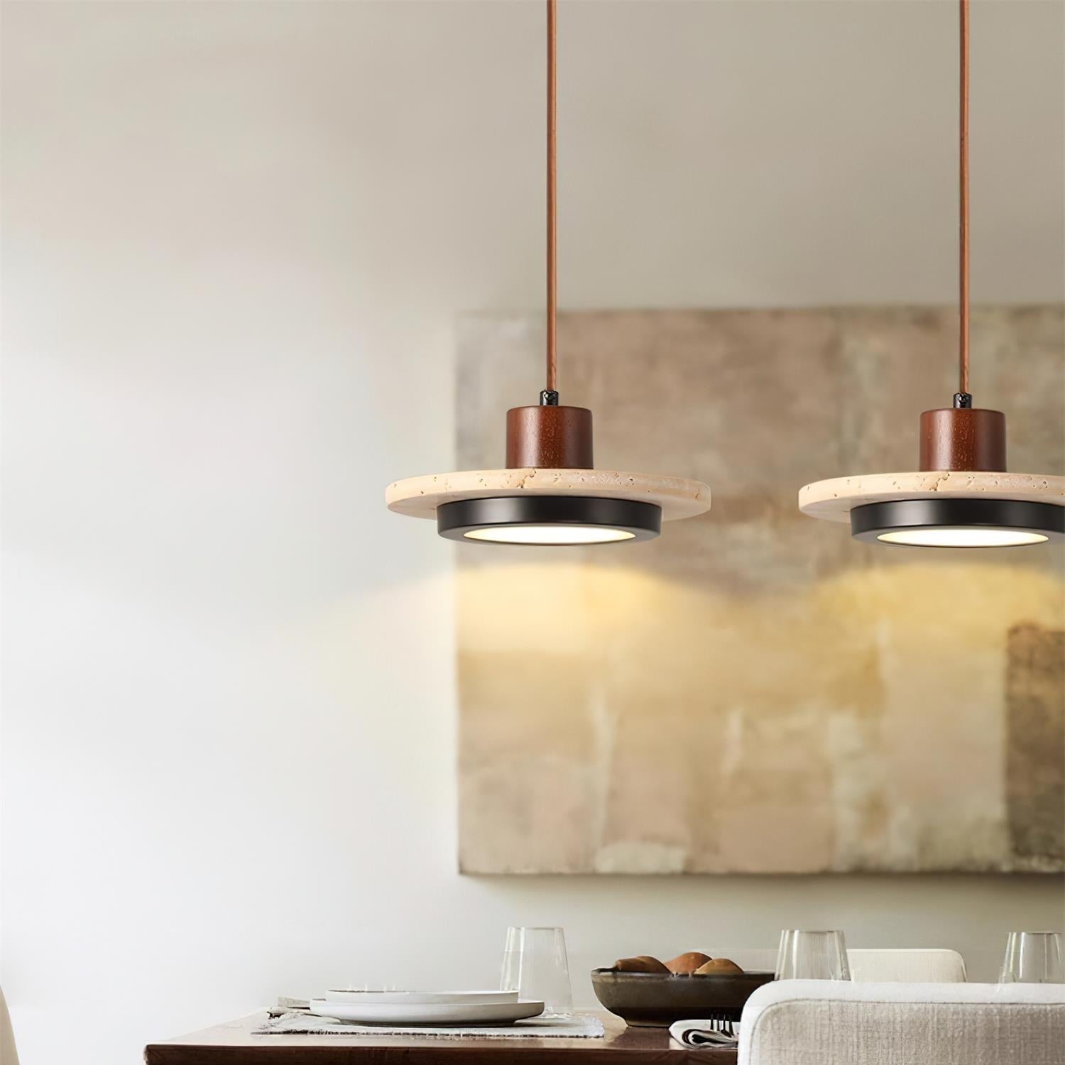 Freyza | Suspension LED en travertin Solaro – Cuisine et salle à manger