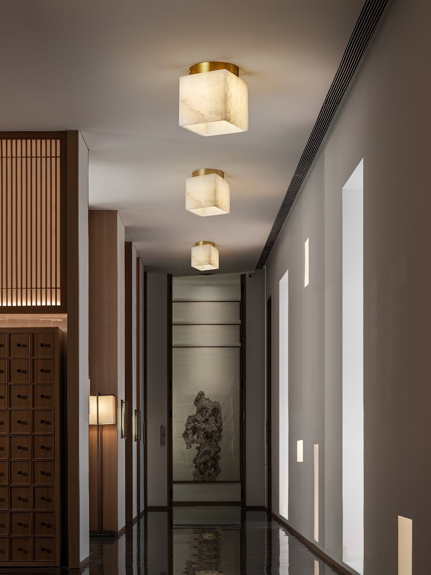 Freyza | Usilia Deckenleuchte aus Messing und Alabaster – Schlafzimmer, Wohnzimmer