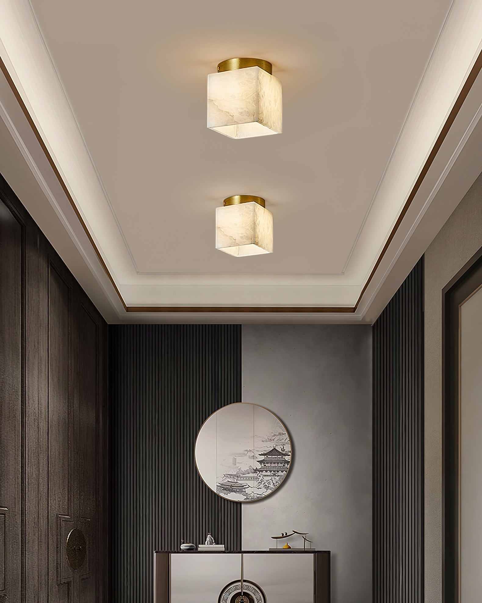 Freyza | Usilia Deckenleuchte aus Messing und Alabaster – Schlafzimmer, Wohnzimmer