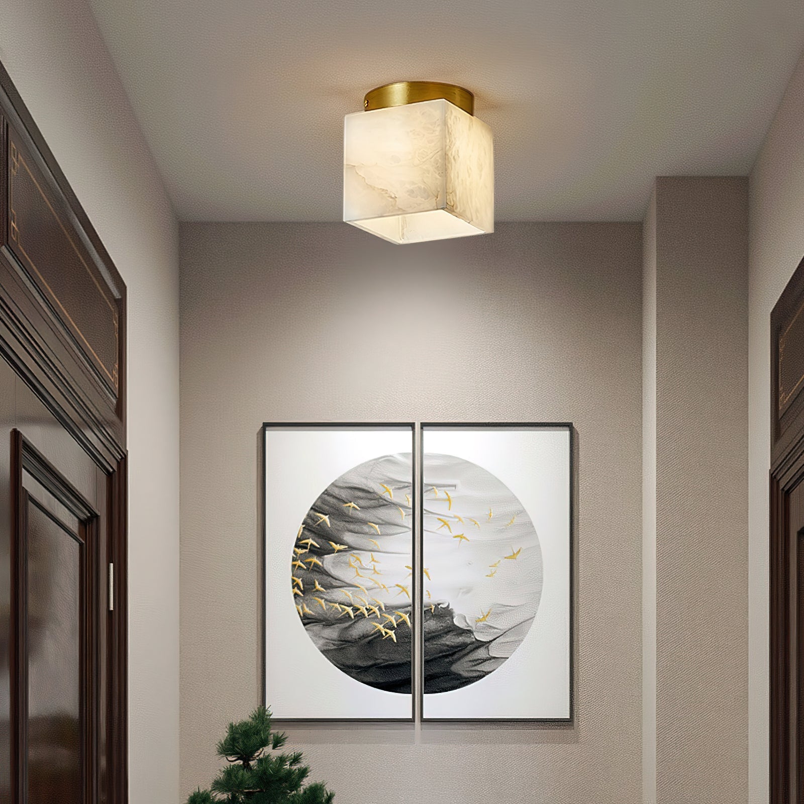 Freyza | Usilia Deckenleuchte aus Messing und Alabaster – Schlafzimmer, Wohnzimmer