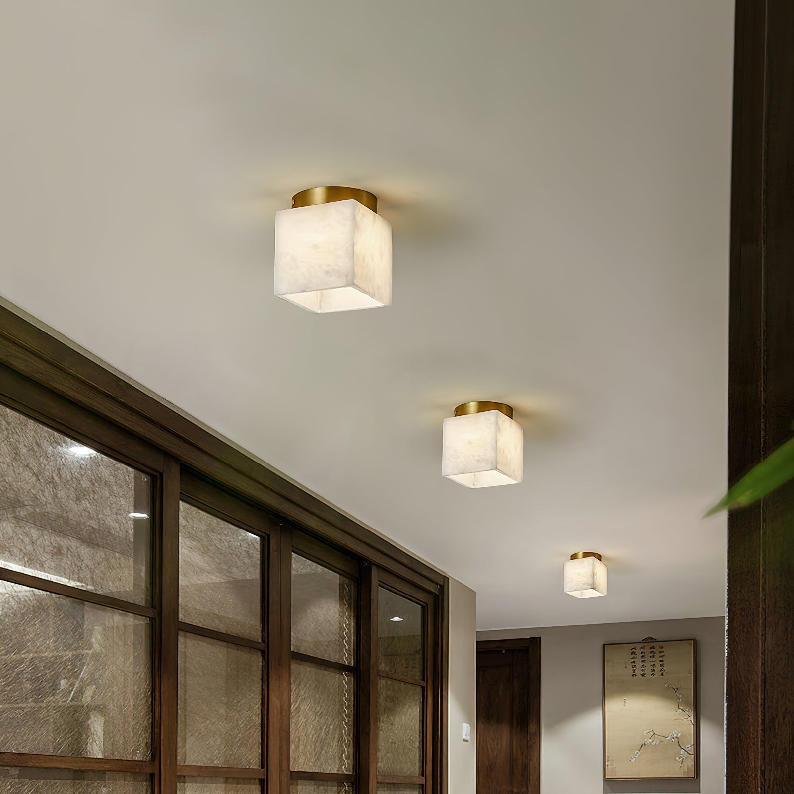 Freyza | Usilia Deckenleuchte aus Messing und Alabaster – Schlafzimmer, Wohnzimmer