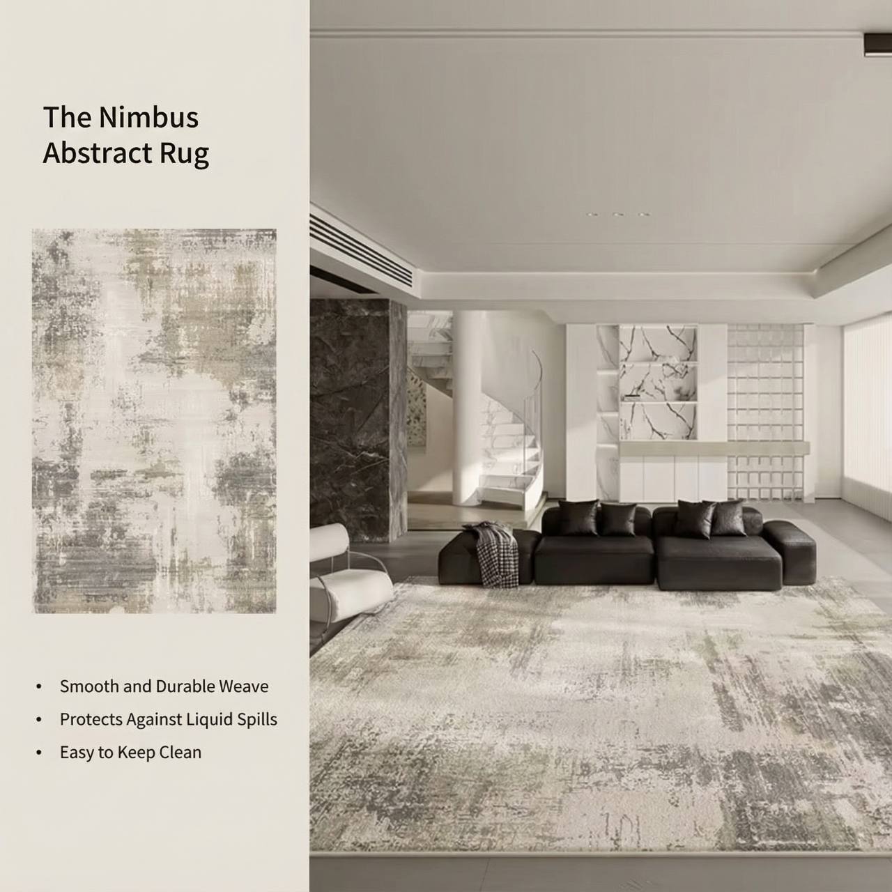 Freyza - Washable Modern Abstract Area Rug – Soft Nimbus