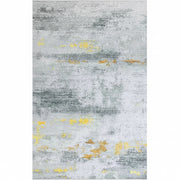 Freyza - Modern Abstract Area Rug – Soft Flannel Grey & Gold Carpet (Non-Slip & Washable)