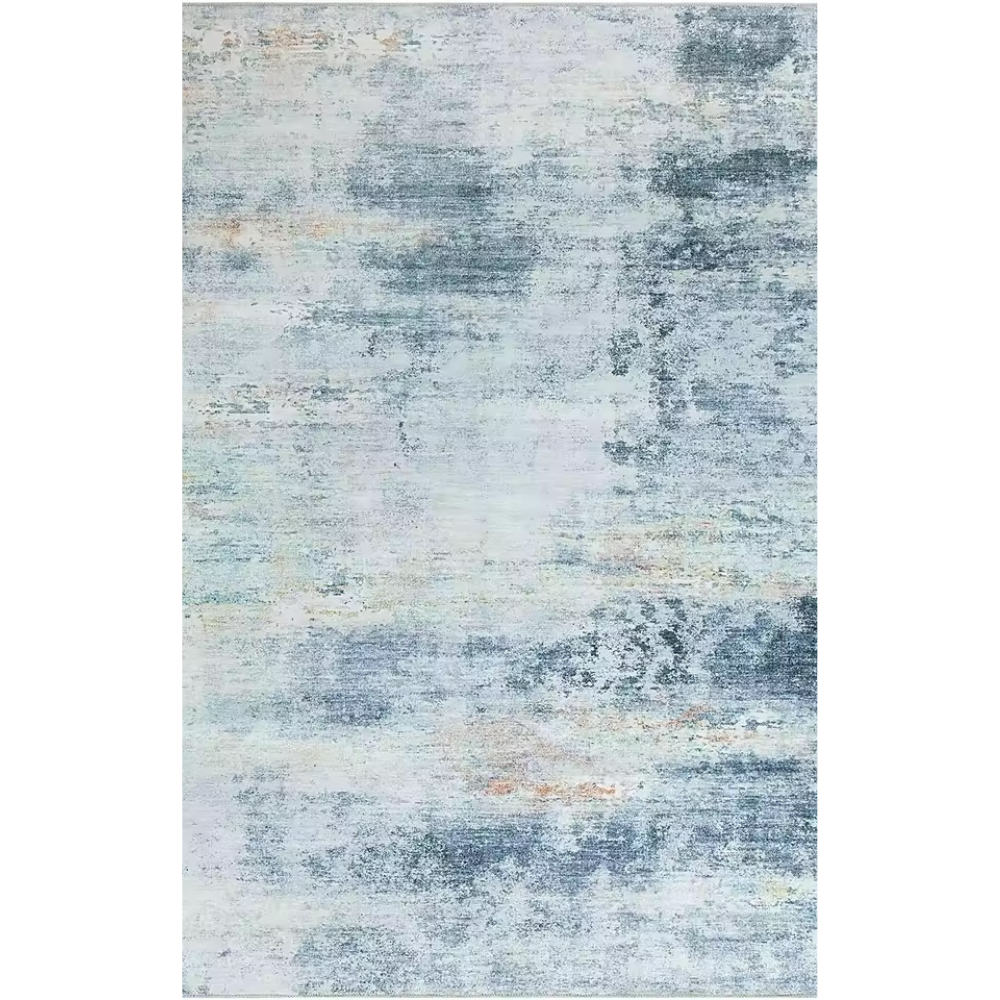 Freyza – Moderner abstrakter Teppich – weicher Flanell in Grau und Blau, Used-Look-Teppich (rutschfest und waschbar)